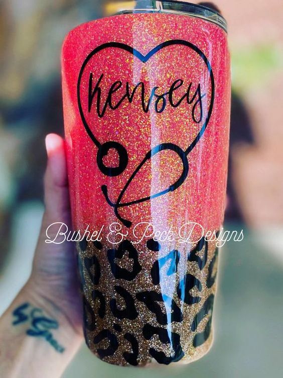 Coral to Leopard Glitter Tumbler