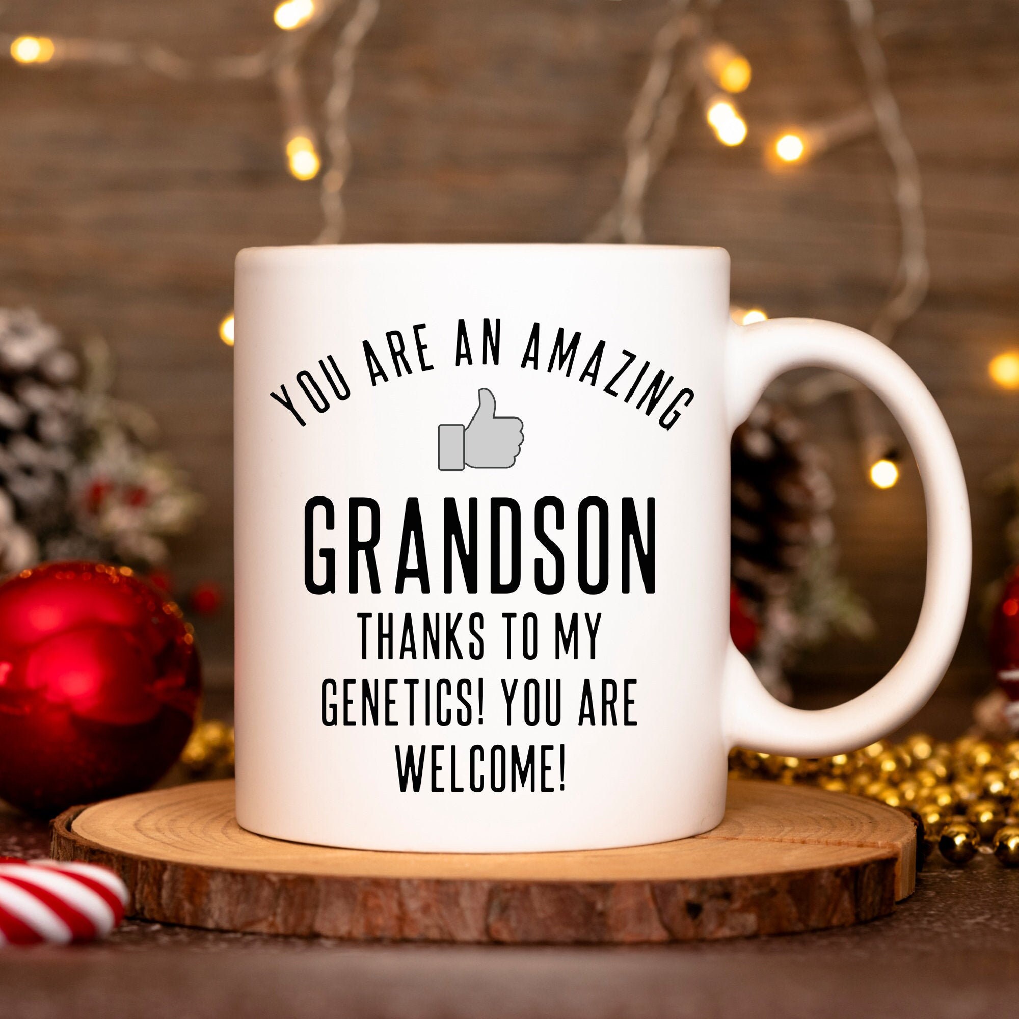 Funny Grandson Mug Gag Gifts for Grandson Funny Grandson Gift Grandson Mug You’re an Amazing Grandson Thanks to My Genetics You’re Welcome!