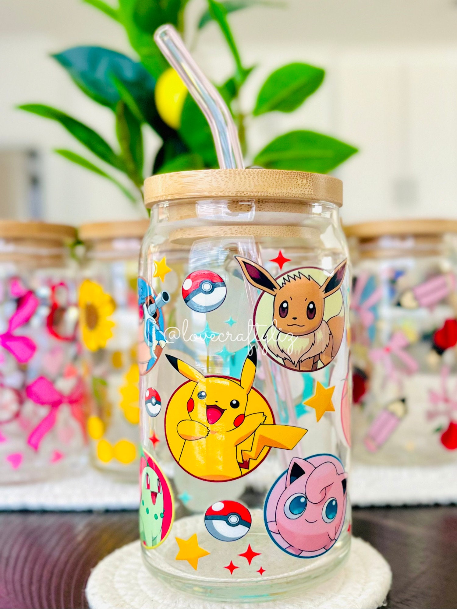 Pocket Monsters Poke Buddies 16oz Beer Can Glass | Spring Cup | Iced Coffee | Gift | Poke Friends | Eeveelutions | POGO| Eevee Pikachu PKMN