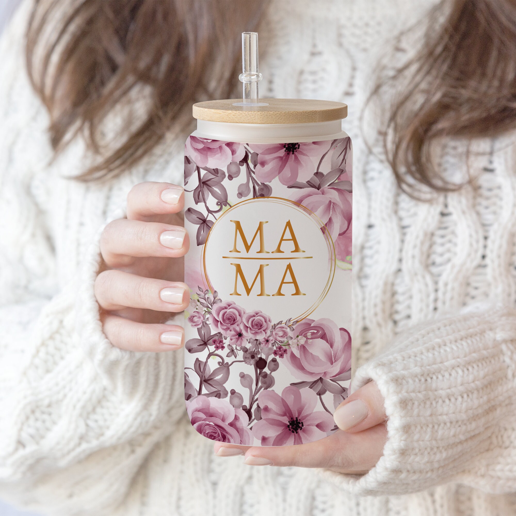 4 Files 16 oz Libbey Glass Can Tumbler Mama Flower , Mum life floral Sublimation Design Love Mom Tumbler Pen Wrap,Waterslide glass can 16 oz