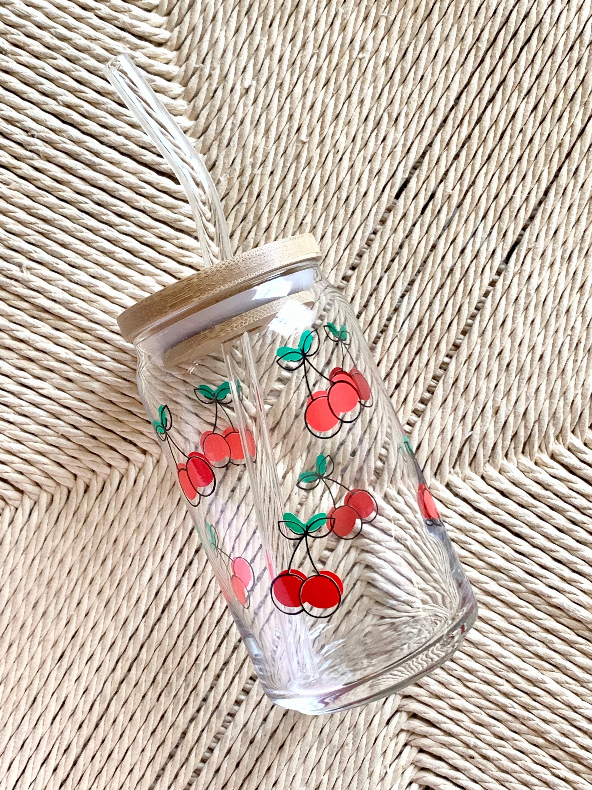 Cherry glass cup | vintage Cherry glass | fruit glass | iced coffee cup | gifts for her