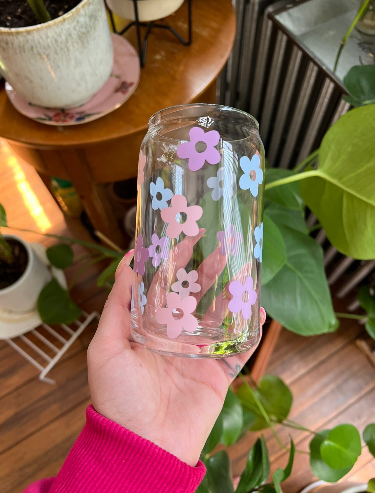 Spring Glass Cup | Spring Flower Lover | Libbey Cup | Glass Cup | Coffee Glass | Iced Coffee Glass | Glass Can | Cute Cup | Trendy Glass Cup