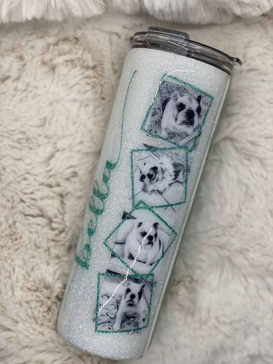 Personalized Pet Collage White And Green Tumbler