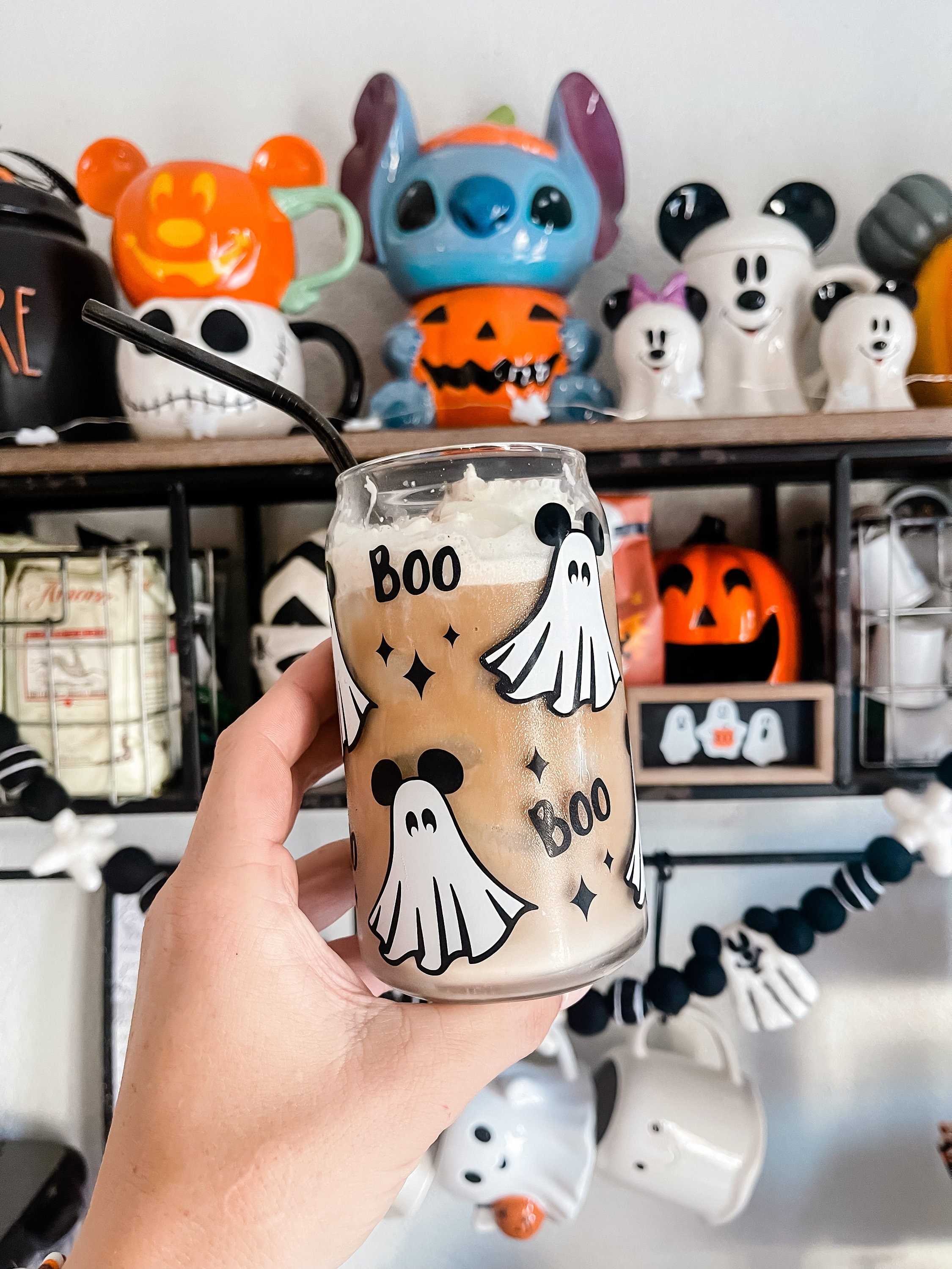 Mouse Halloween Beer Can Glass, Character Glass Cup, Iced Coffee Glass, Libbey 16oz Glass Can, Spooky Glass, Mouse Ghost Halloween Cup