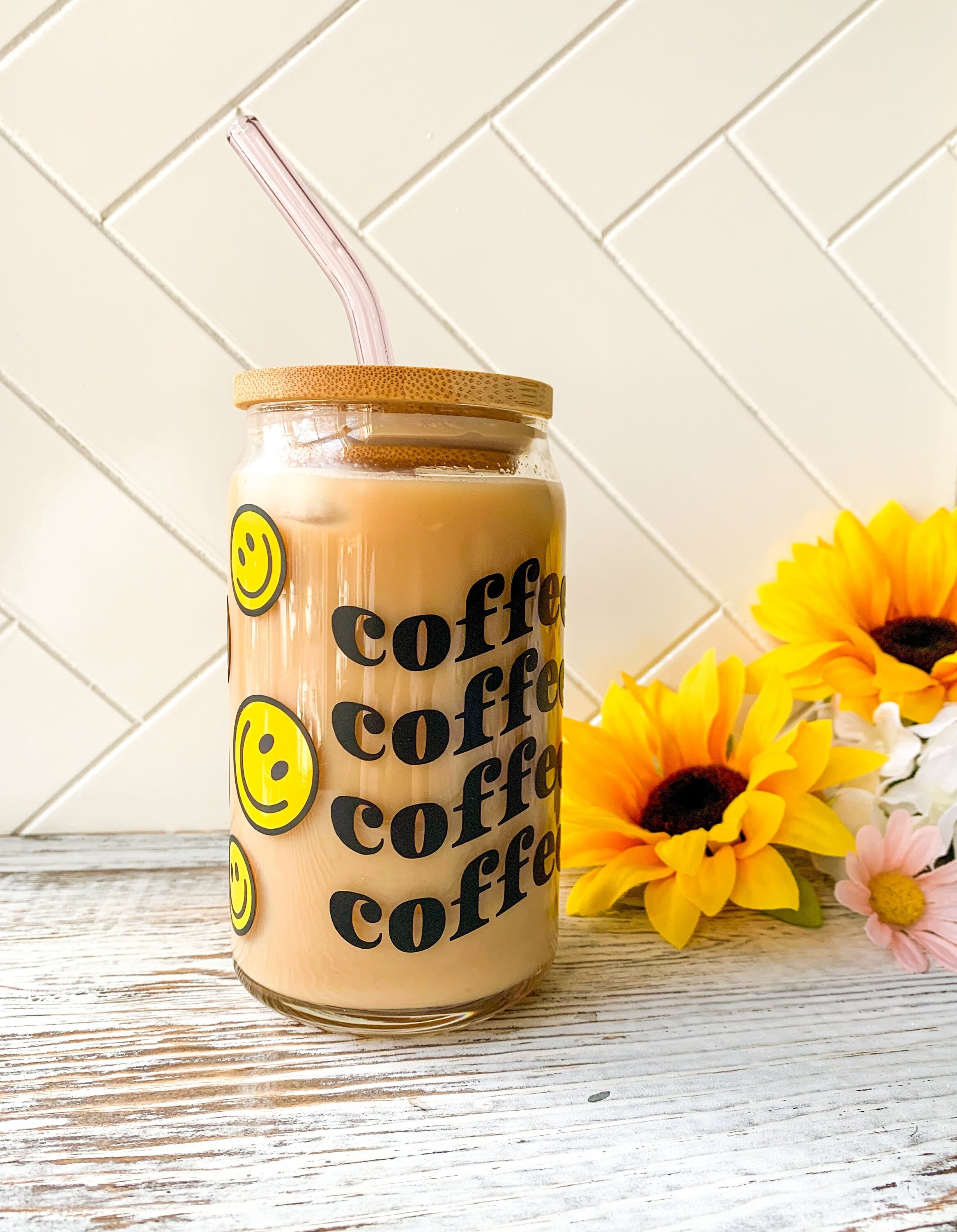 Smiling Face Coffee Can Glass | Smile Face Coffee Cup | Iced Coffee Glass Cup | Iced Coffee Glass | Smile Glass Cup | Coffee Lover Gift