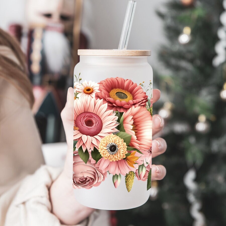 Sunflower Fall Floral Beer Can Glass | Fall Flowers Mug | Sunflower Mug | Iced Coffee Cup | Fall Coffee Cup | Libbey Can | Gift for Her