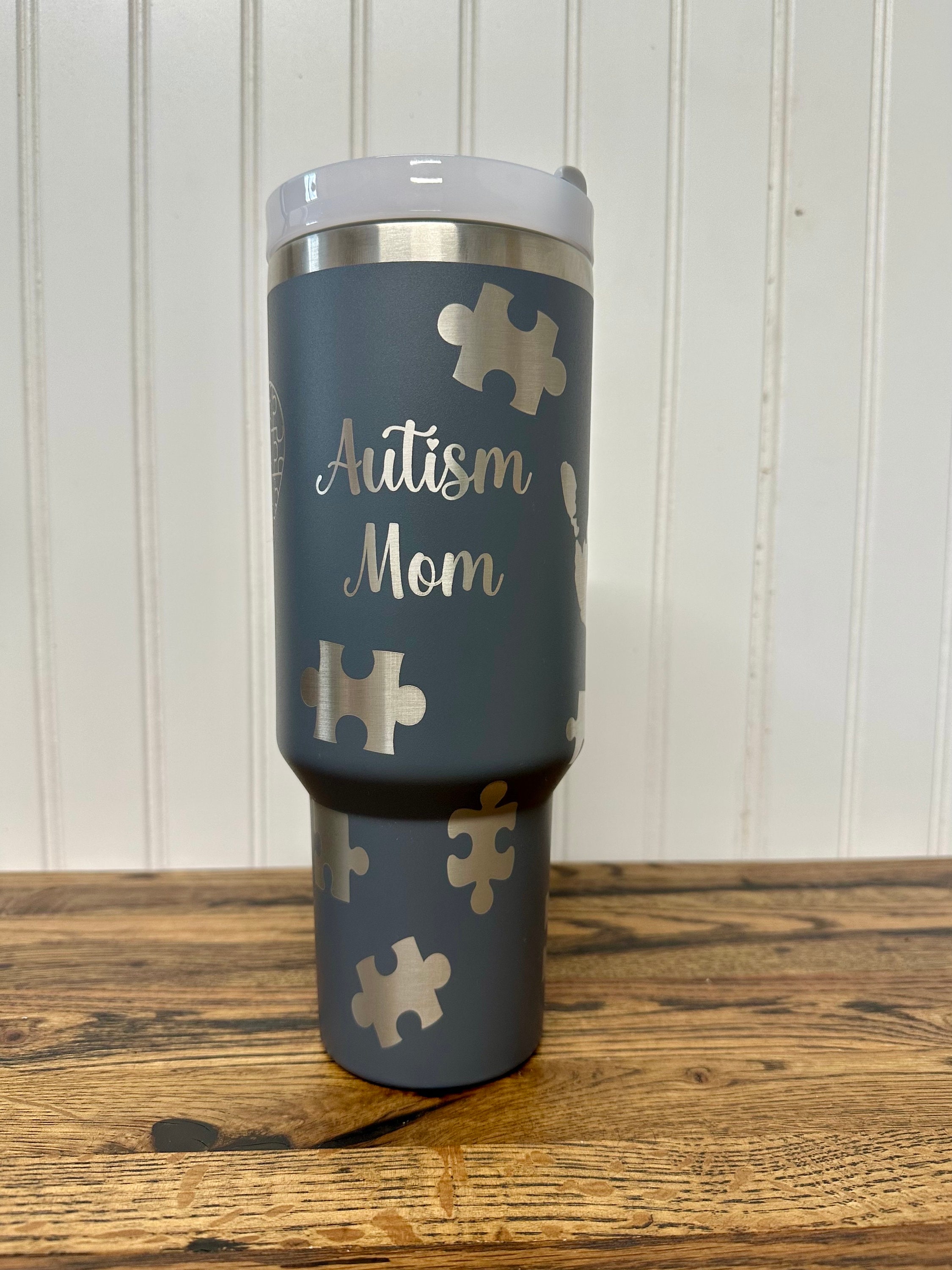 Autism Mom Awareness 40 oz Stainless Steel Insulated Tumbler with Handle, Laser Engraved tumbler