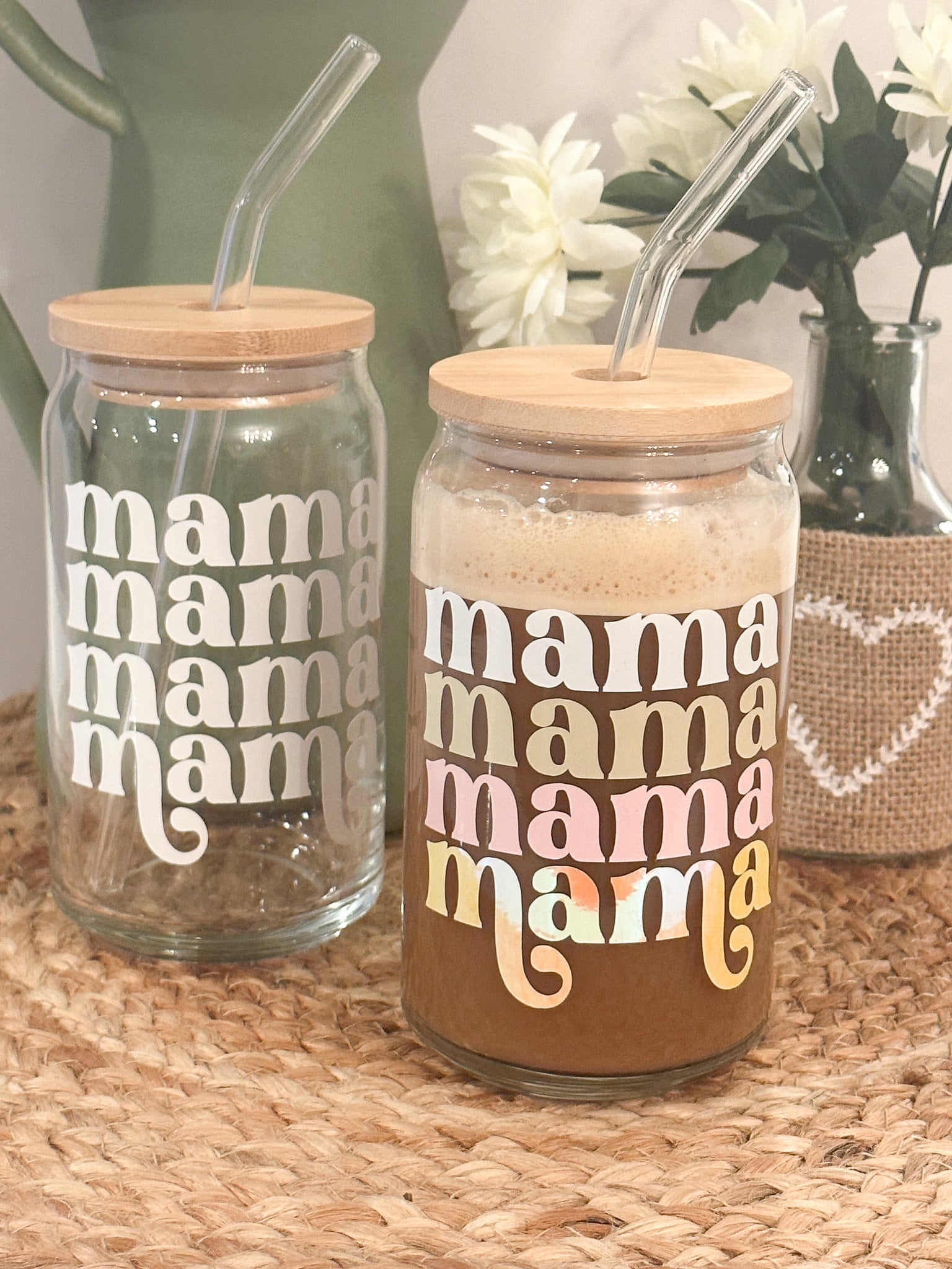 Mama Glass Can, Bamboo Lid & Straw, Reusable Coffee Can Glass, Beer Glass Cup, Friend gift, Mother’s Day Gift, Mama Can Glass, Gift for Her