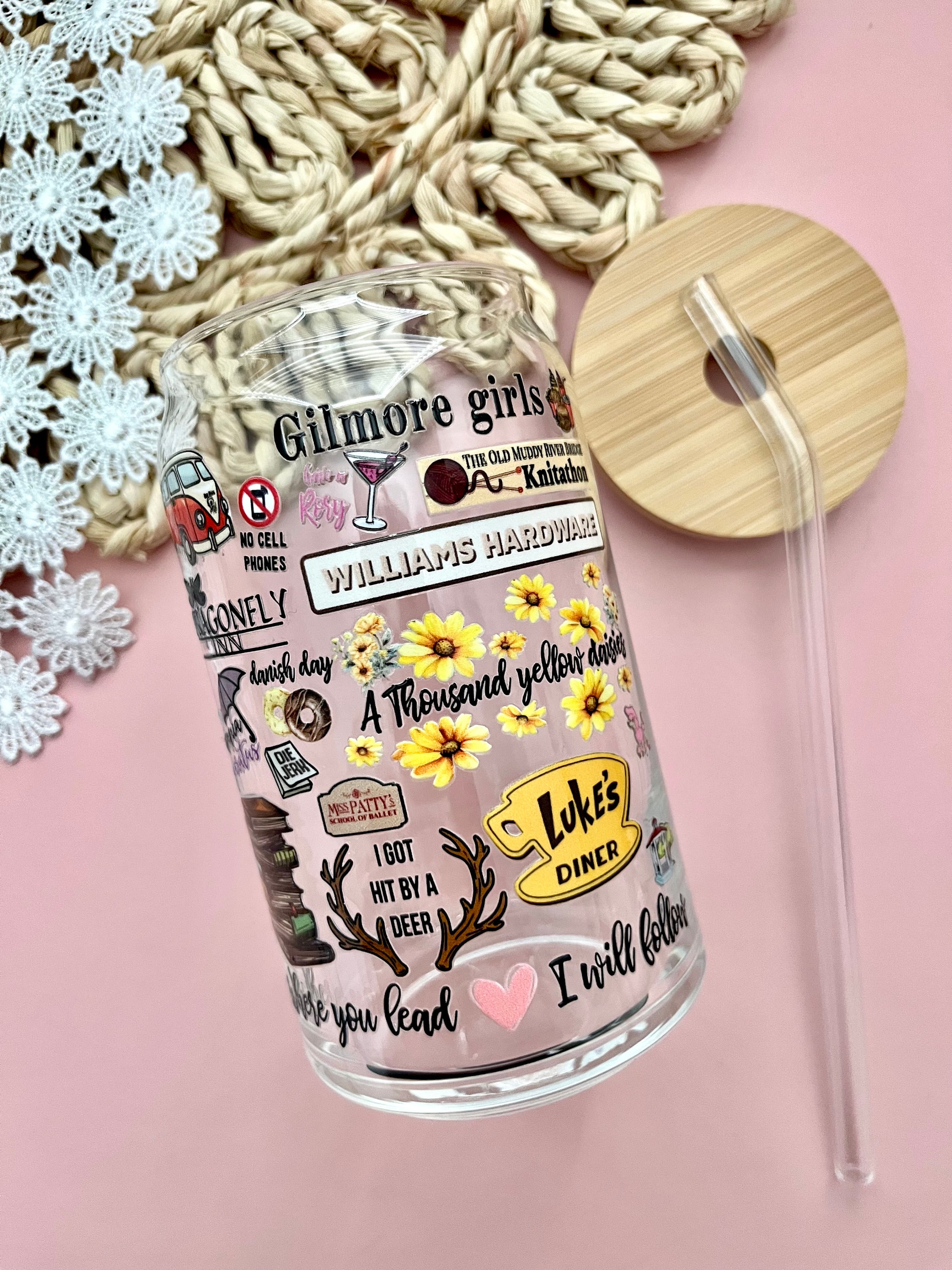 Gilmore Girls Glass Cup / Gilmore Girls Tumbler / Gilmore Girls Gifts / Gifts for Her / Cute Glass Cup / Iced Coffee Cup / Gifts for Mom