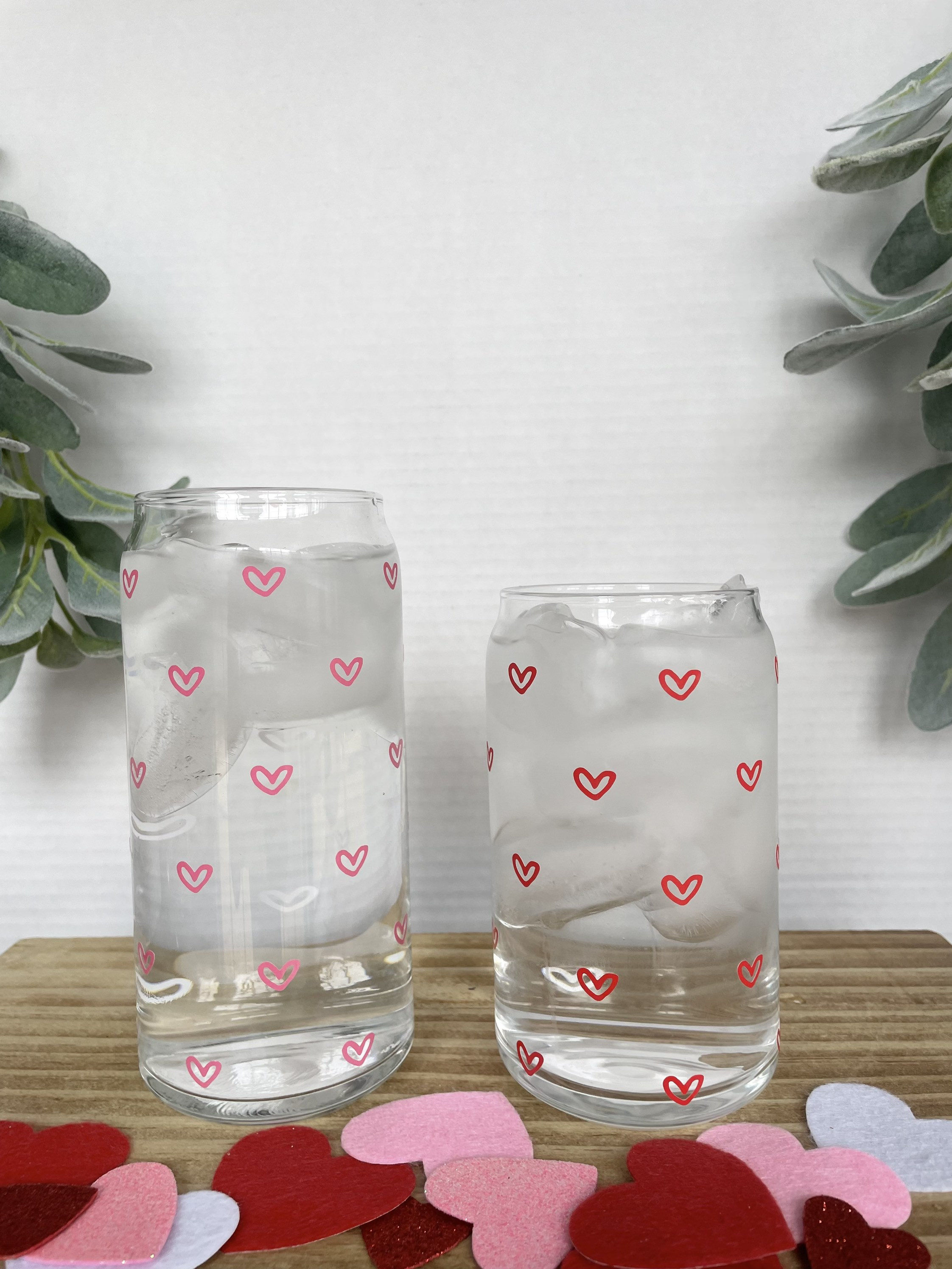 Color Changing Hearts Glass Cup, Can Glass Cup, Iced Coffee Cup, Valentine’s Cup