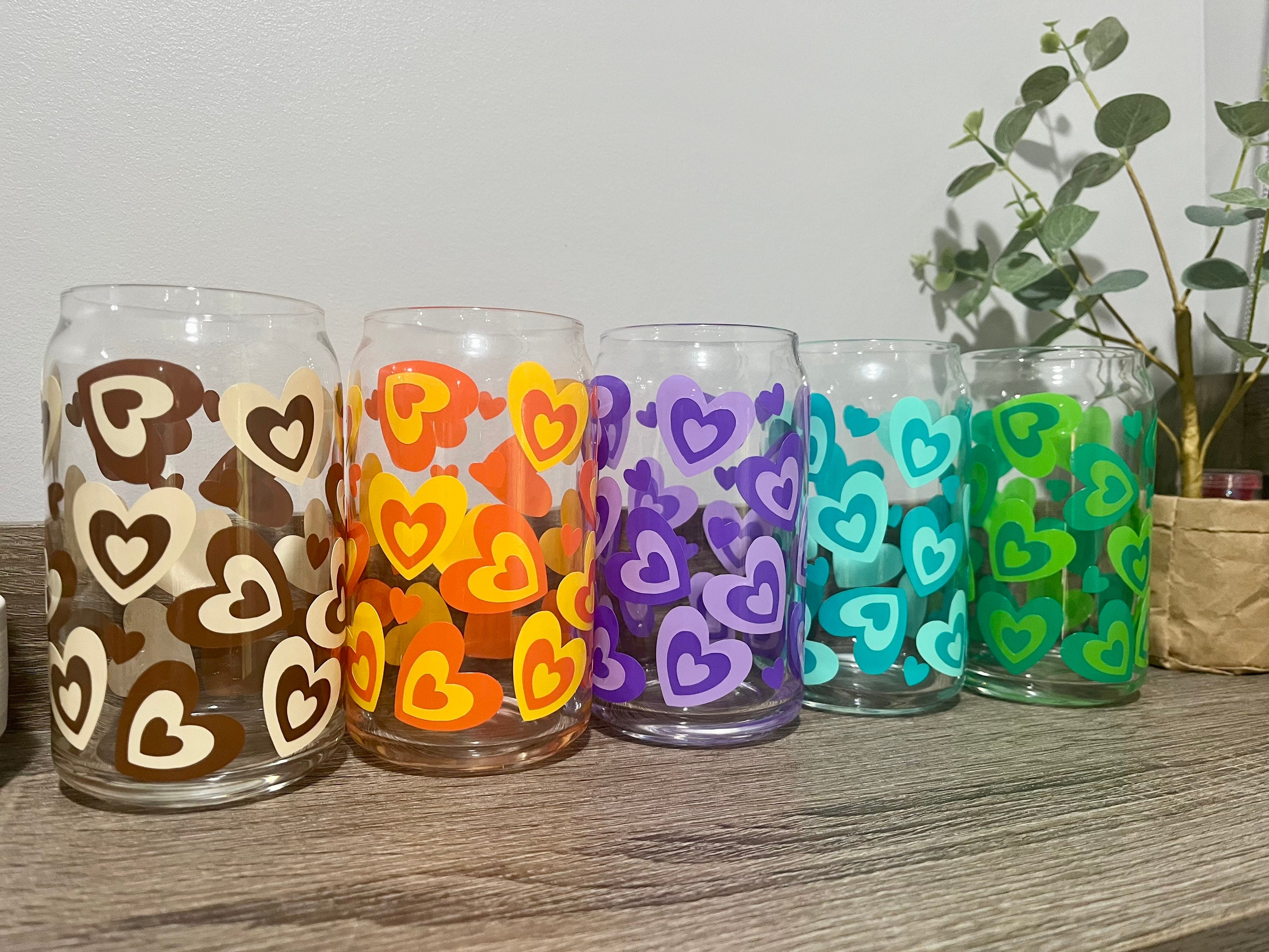 Retro glass | heart glass cup | iced coffee retro glass | multi colored heart cup | gifts for her |