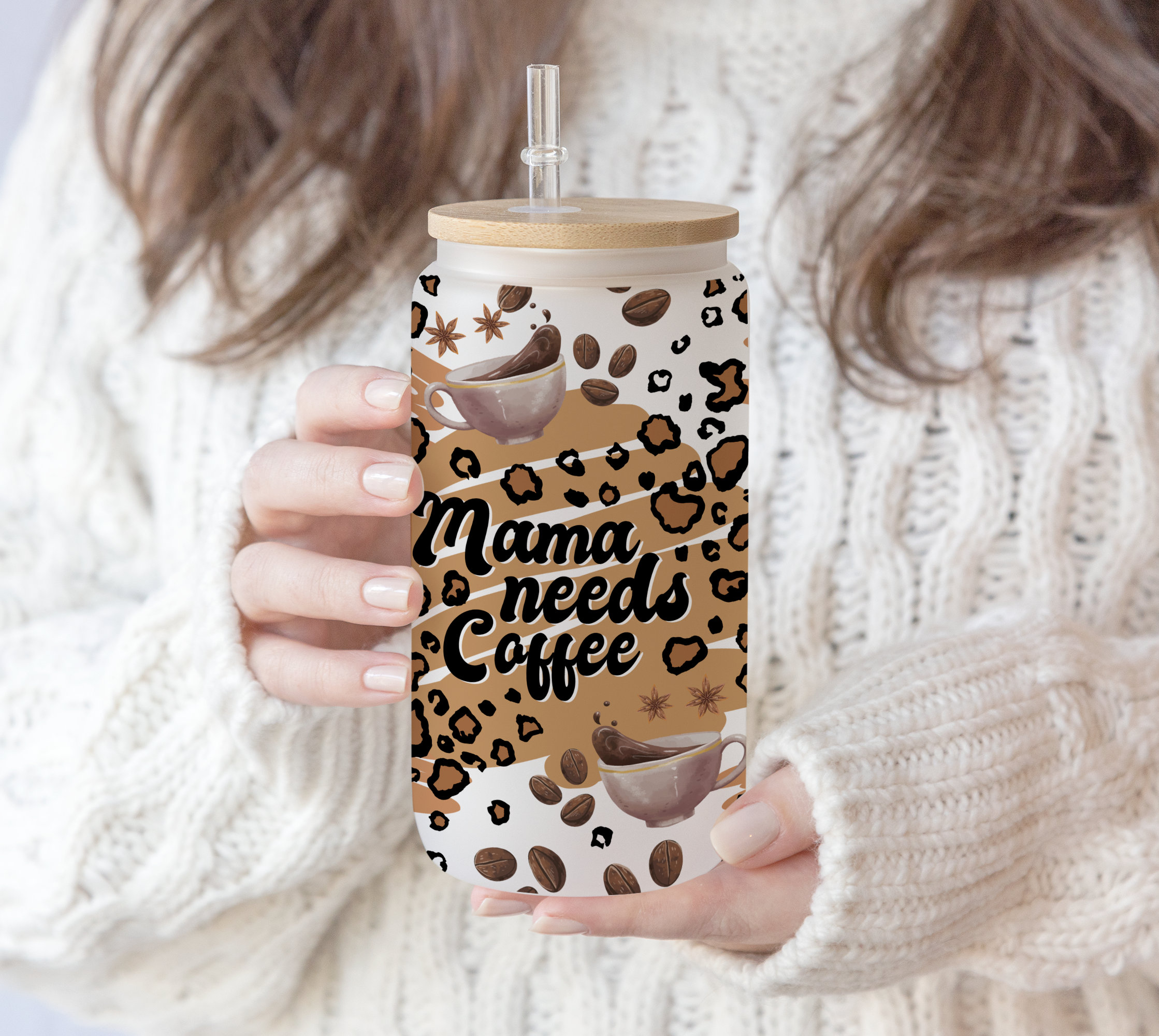 16 oz Libbey Beer Glass Can Mama needs coffee leopard glass tumbler png | Mothers day gift