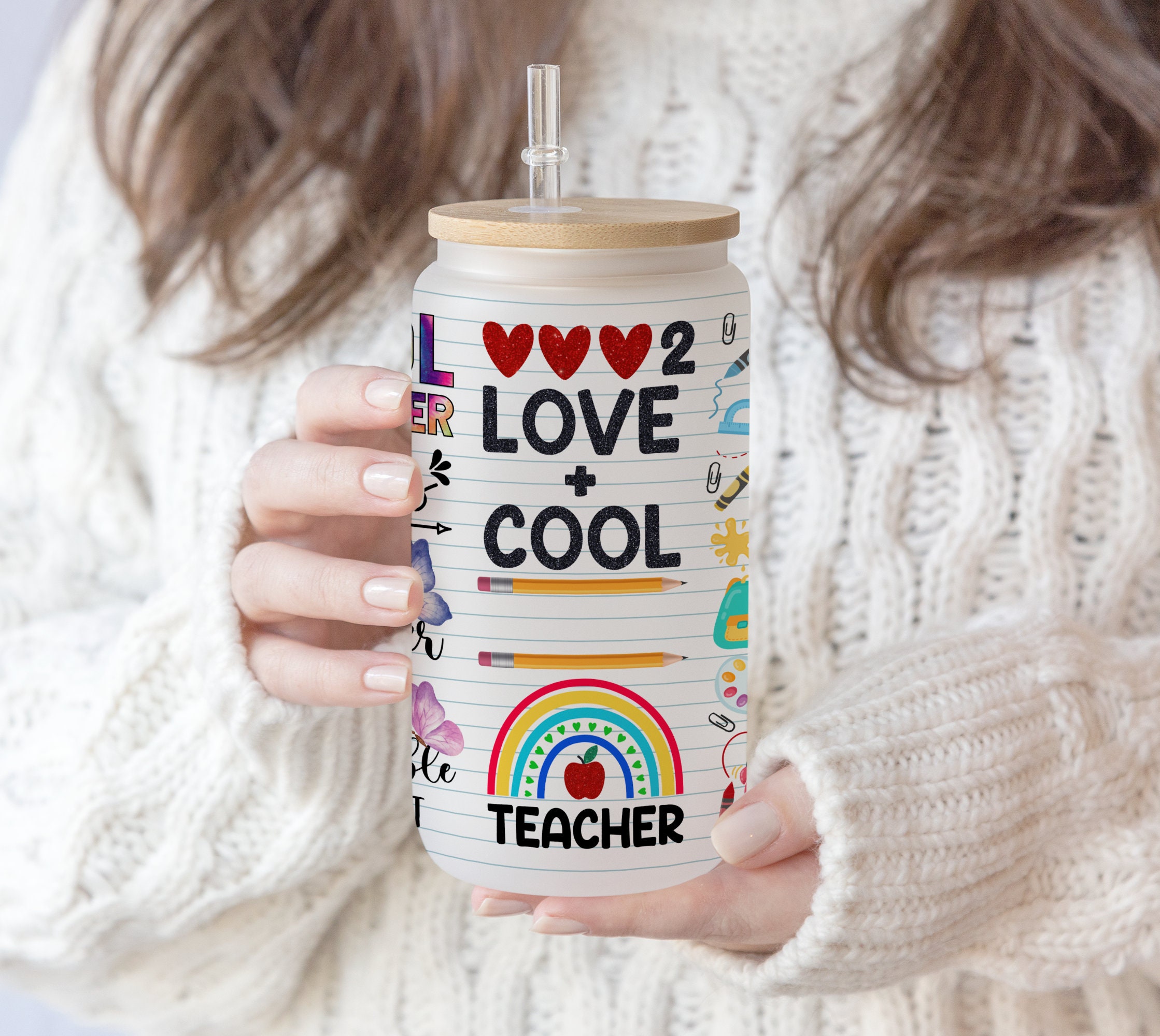 3 files 16 oz Libbey Glass Can Tumbler Sublimation Design Good Teacher, Rainbow Gift for teacher,Name Teacher png, gift for mom, mother day