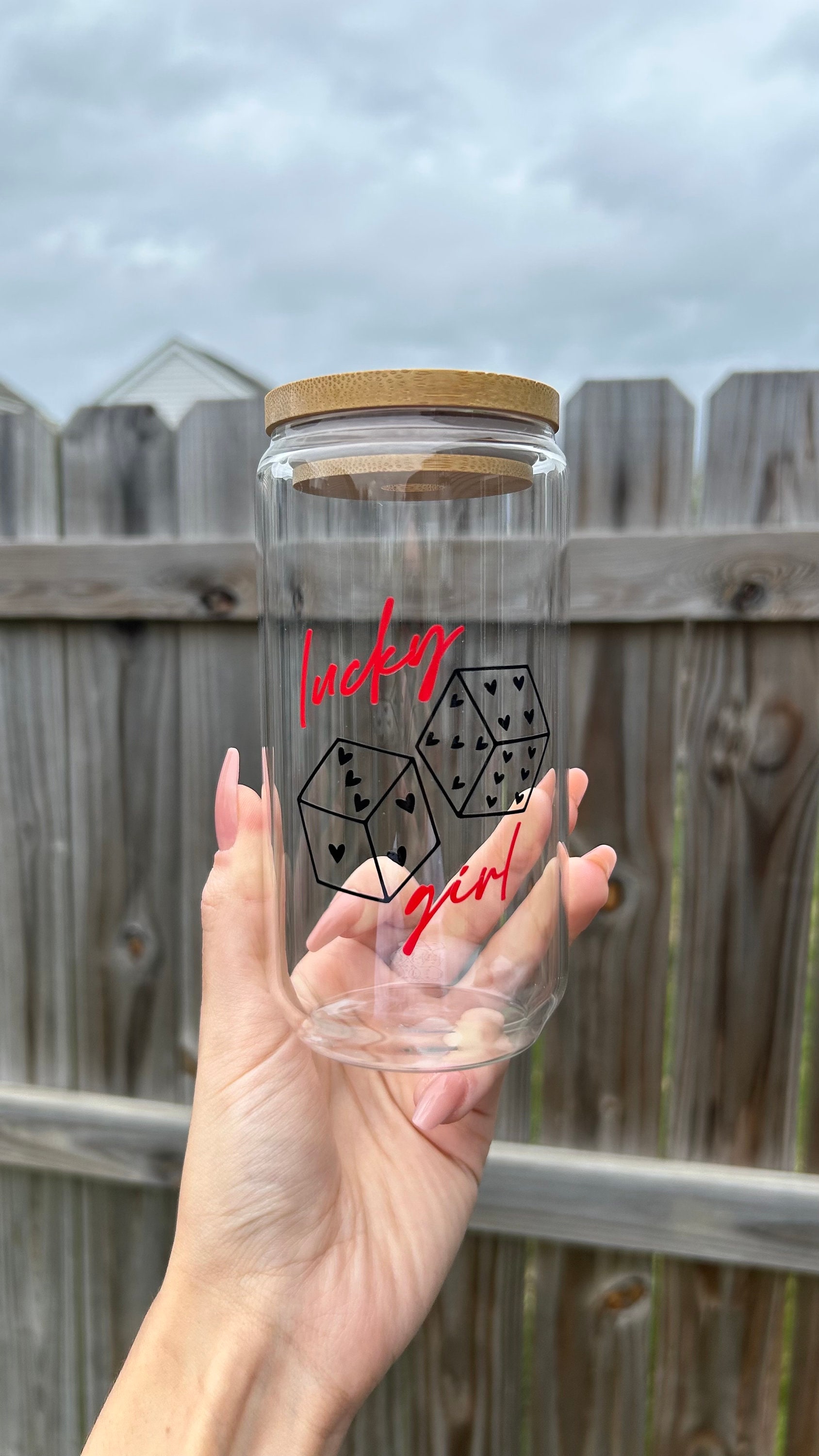 Lucky Girl Glass Cup | Lucky Dice | Lucky Girl | Cute Glass Cup | Modern Coffee Glass | Iced Coffee Cup