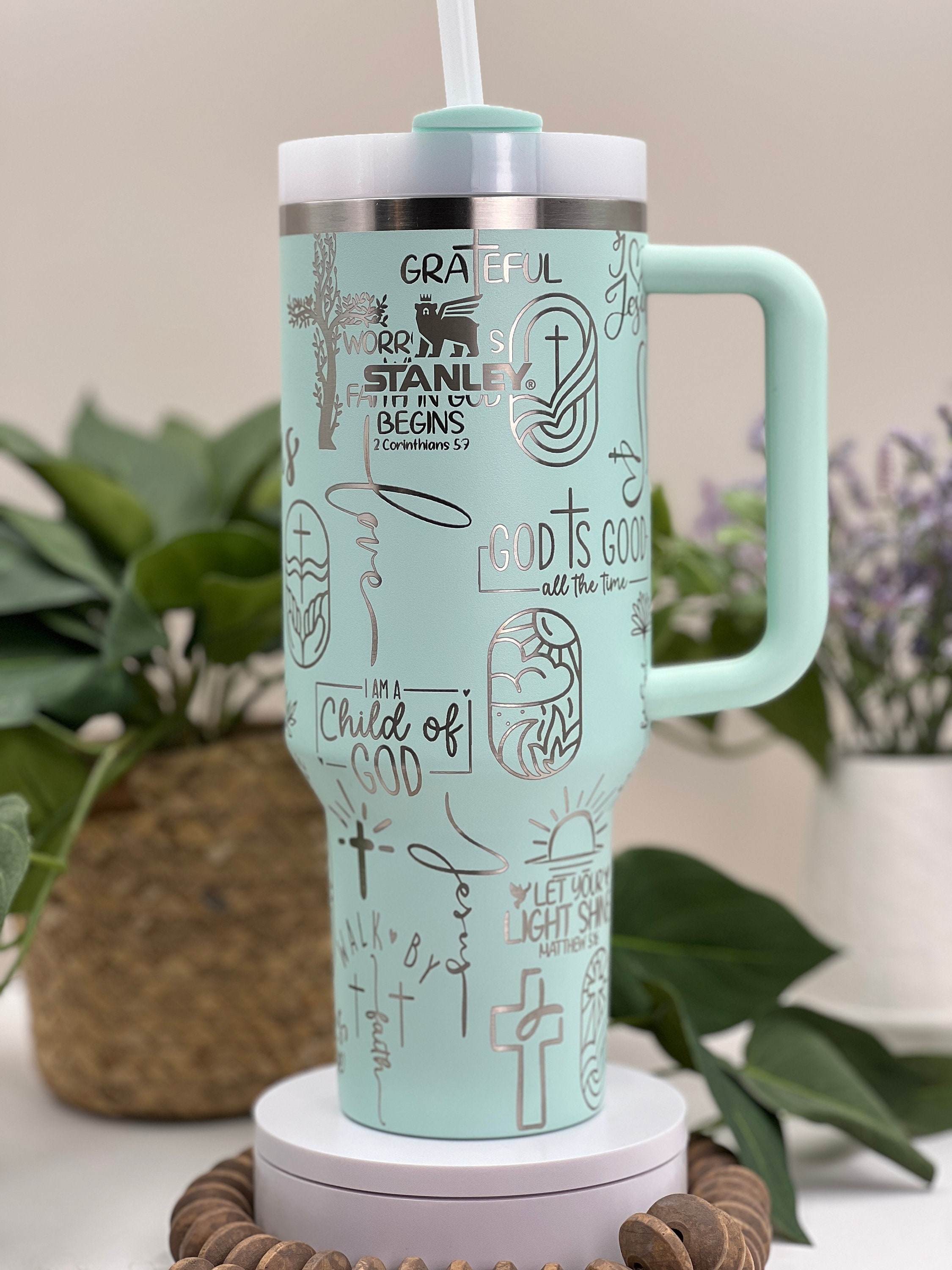 Faith Jesus Religious Laser Engraved 40oz Tumbler with Handle Lid and Straw, Custom Engraved Seamless Tumbler, Double Wall Insulated Cup