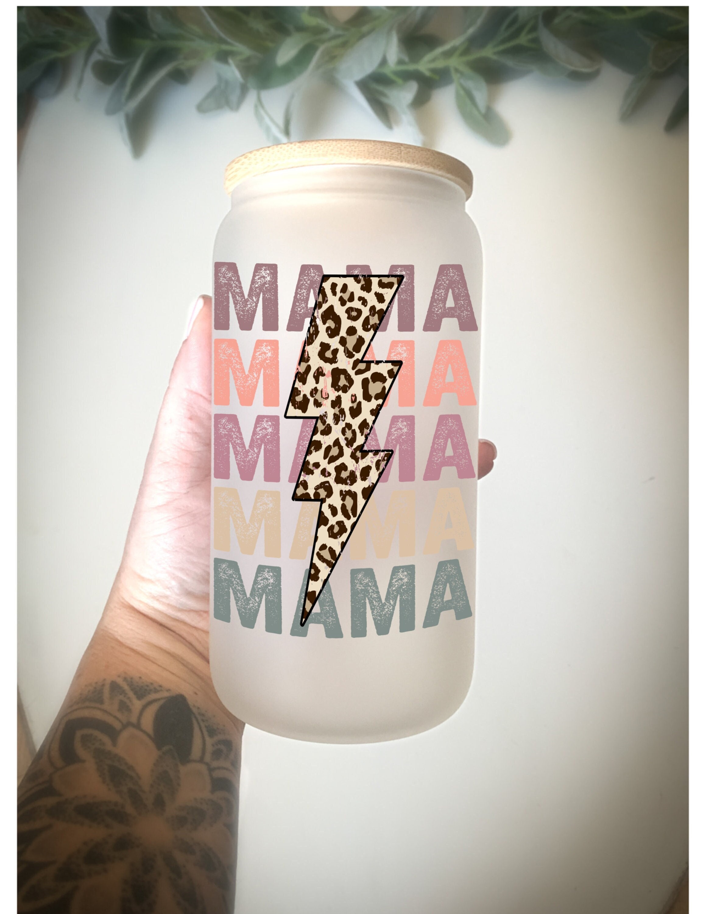 Mama Leopard bolt Cup/ Mom Cup/ Mothers Day Gift/ Mama Cup/ Iced Coffee Glass Can