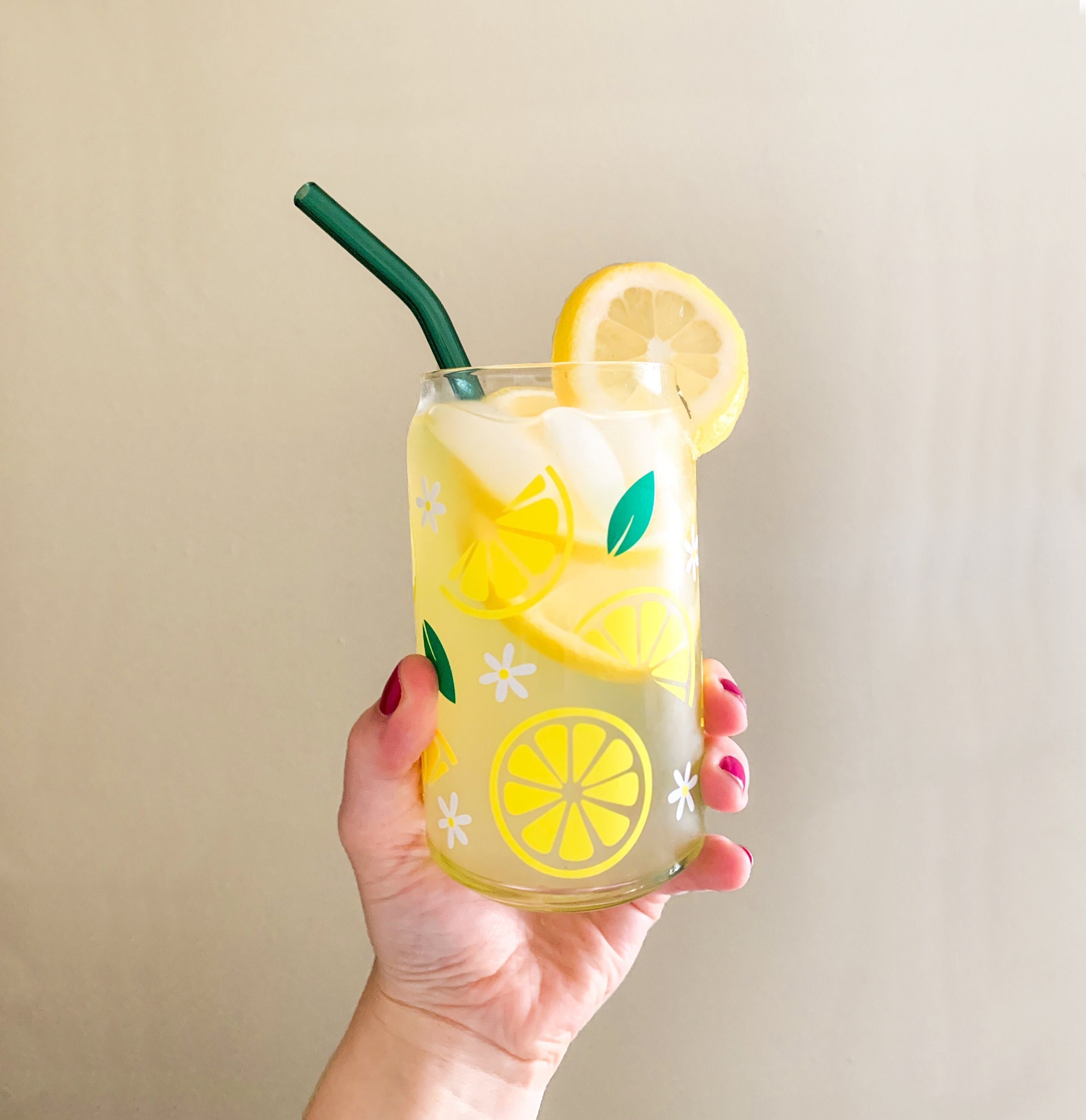 Lemon Slice Can Glass | Lemonade Glass | Iced Coffee Glass | Cute Lemonade Cup | Lemon Glass Cup | Lemon Decor | Lemonade Glass Cup