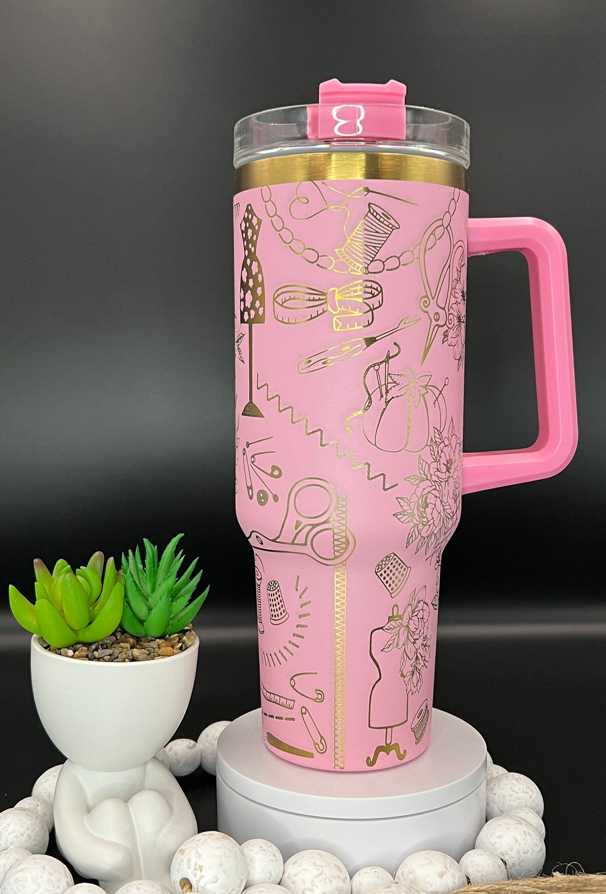 Sewing Seamstress Laser Engraved 40oz Tumbler with Handle Lid and Straw, Custom Engraved Seamless Tumbler, Double Wall Insulated Cup