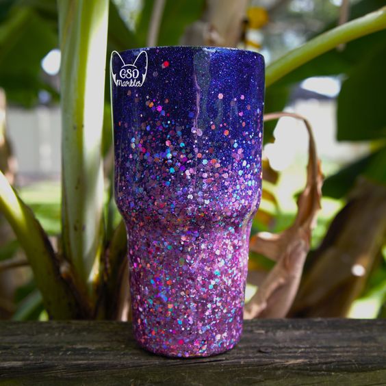 Purple & Pink Glitter Dipped Tumbler, Dark Violet Prism Ombre Glitter Tumbler