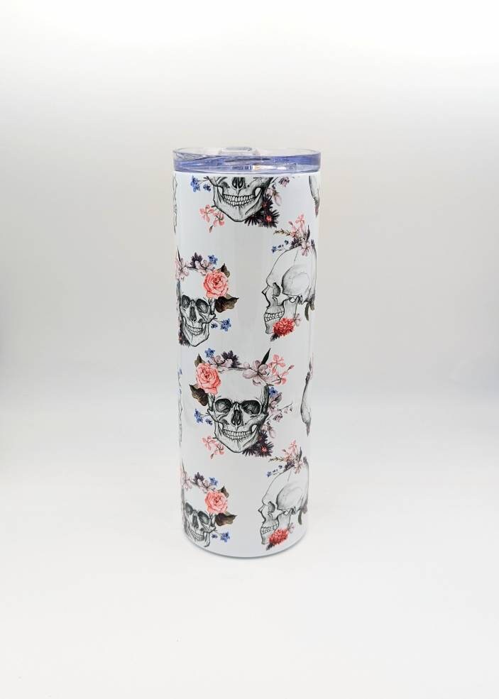 Floral Skull Pattern Tumbler | Skeleton Tumbler | Halloween Mug