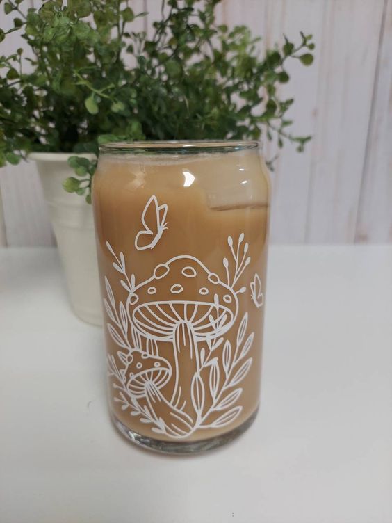 Mushroom Iced Coffee Glass, Beer Can Glass, Iced Coffee Glass, Retro Flower Cup, Floral Coffee Cup, Coffee, Floral Can Glass