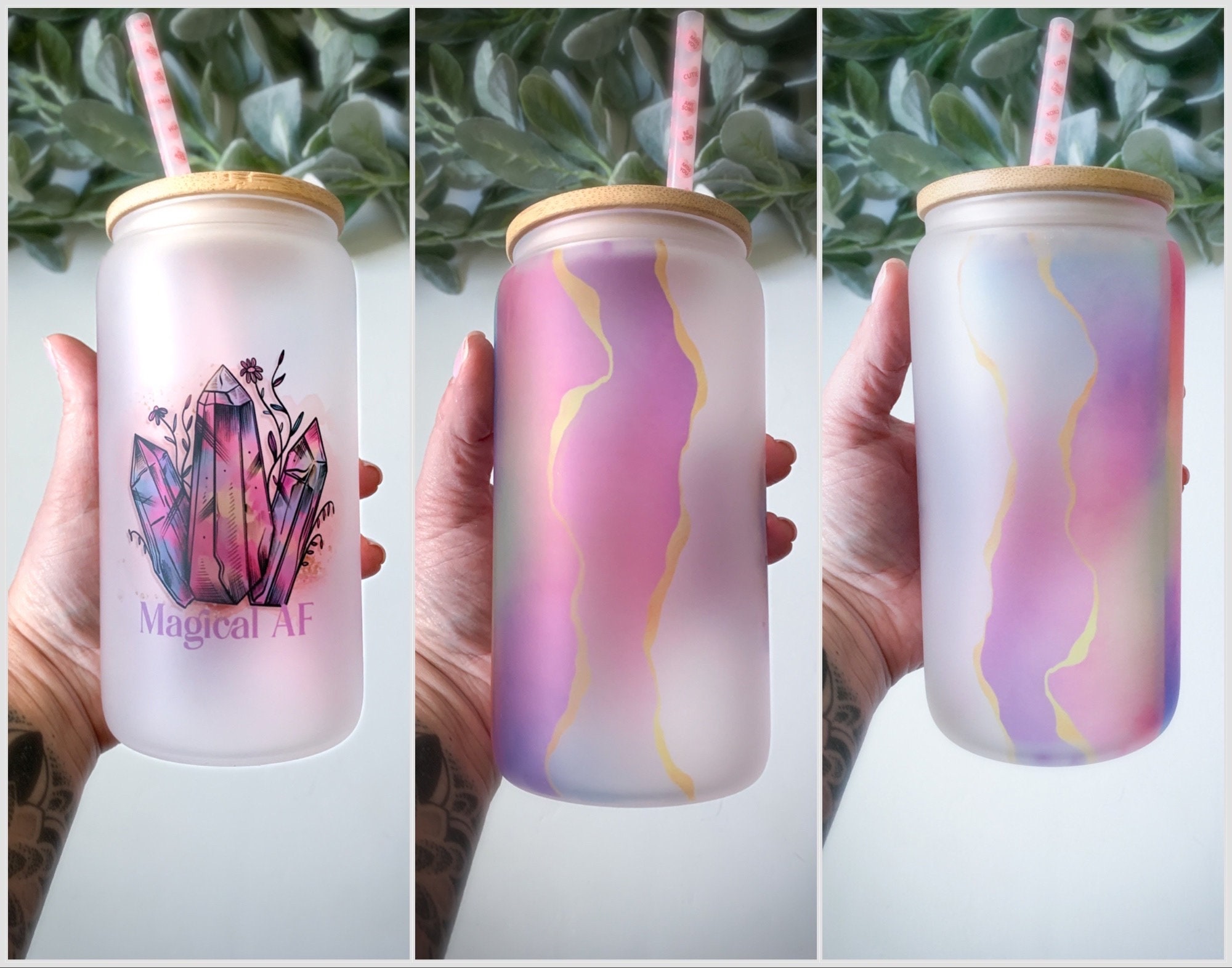 Crystal Cup – Magical AF/ Libbey cup/Floral beer can cup/ glass beer can cup