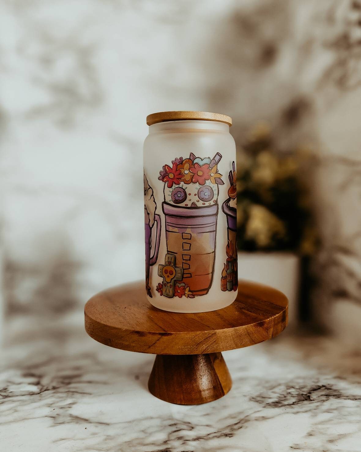 Day of the dead Iced coffee cup, Skeleton cup, Iced Coffee Cup , Glass Can , Glass Cup with Lid and Straw ,Gifts for Women, coffee aesthetic