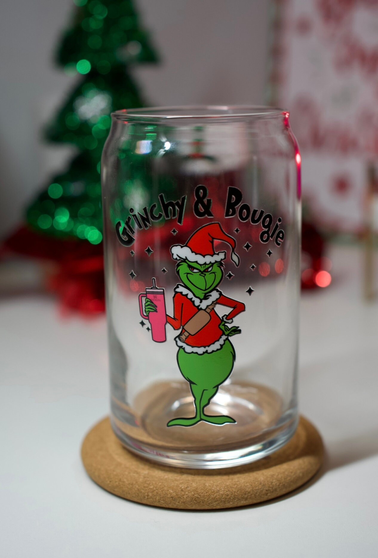 Christmas Cup | Cute Christmas Cup | Holiday Cup | Coffee Glass | Iced Coffee Glass | Glass Can | Cute Cup | Trendy Glass Cup