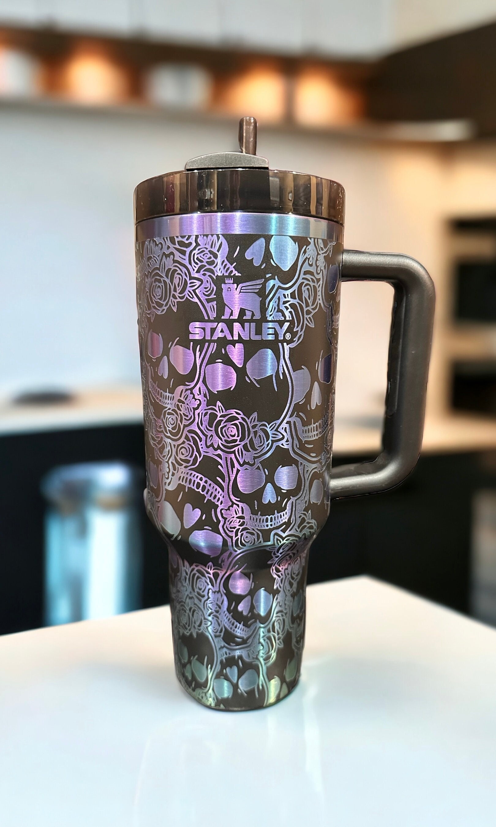 40 oz tumbler w/ Skull and Rose engraving