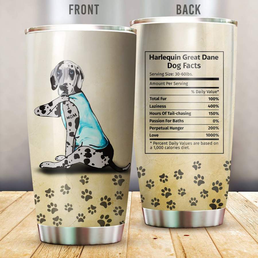 Harlequin Great Dane I Love Mom Vr2 Stainless Steel Insulated Tumbler Cups