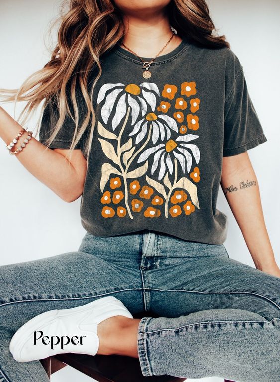 Flowers Tshirt, Boho Wildflowers Floral Nature Tshirt