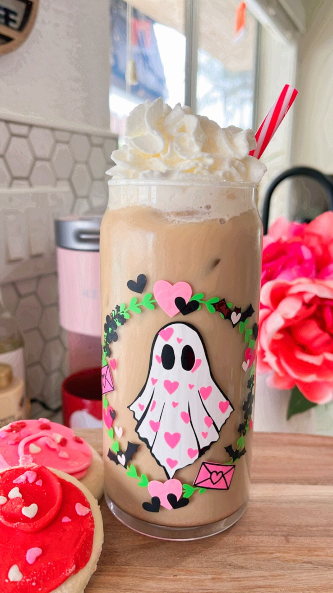 Valentines Ghost coffee  cup, Valentines Day coffee cup