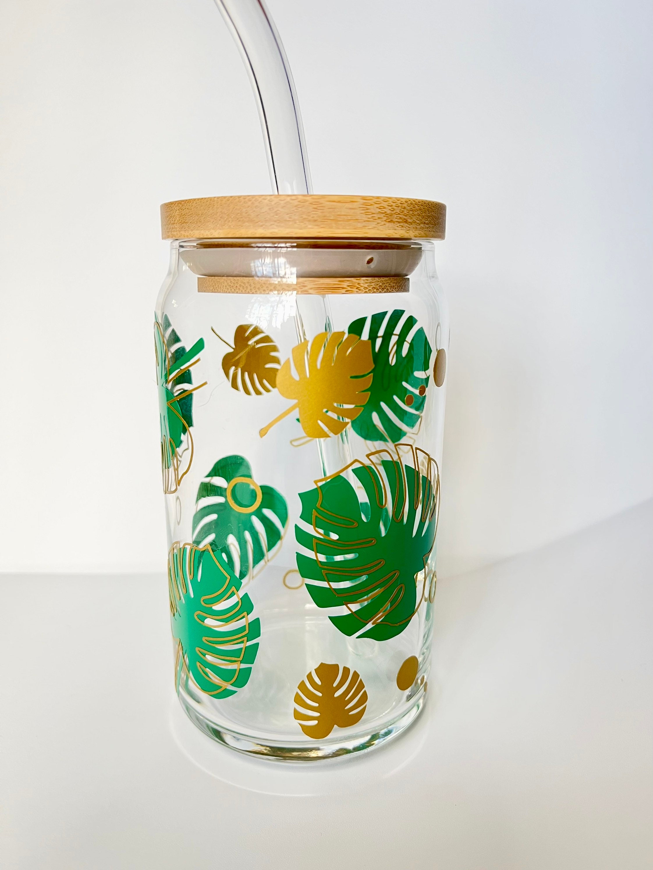 Monstera Leaf Can Glass | plant lover | iced coffee cup | gifts for her | plant mom