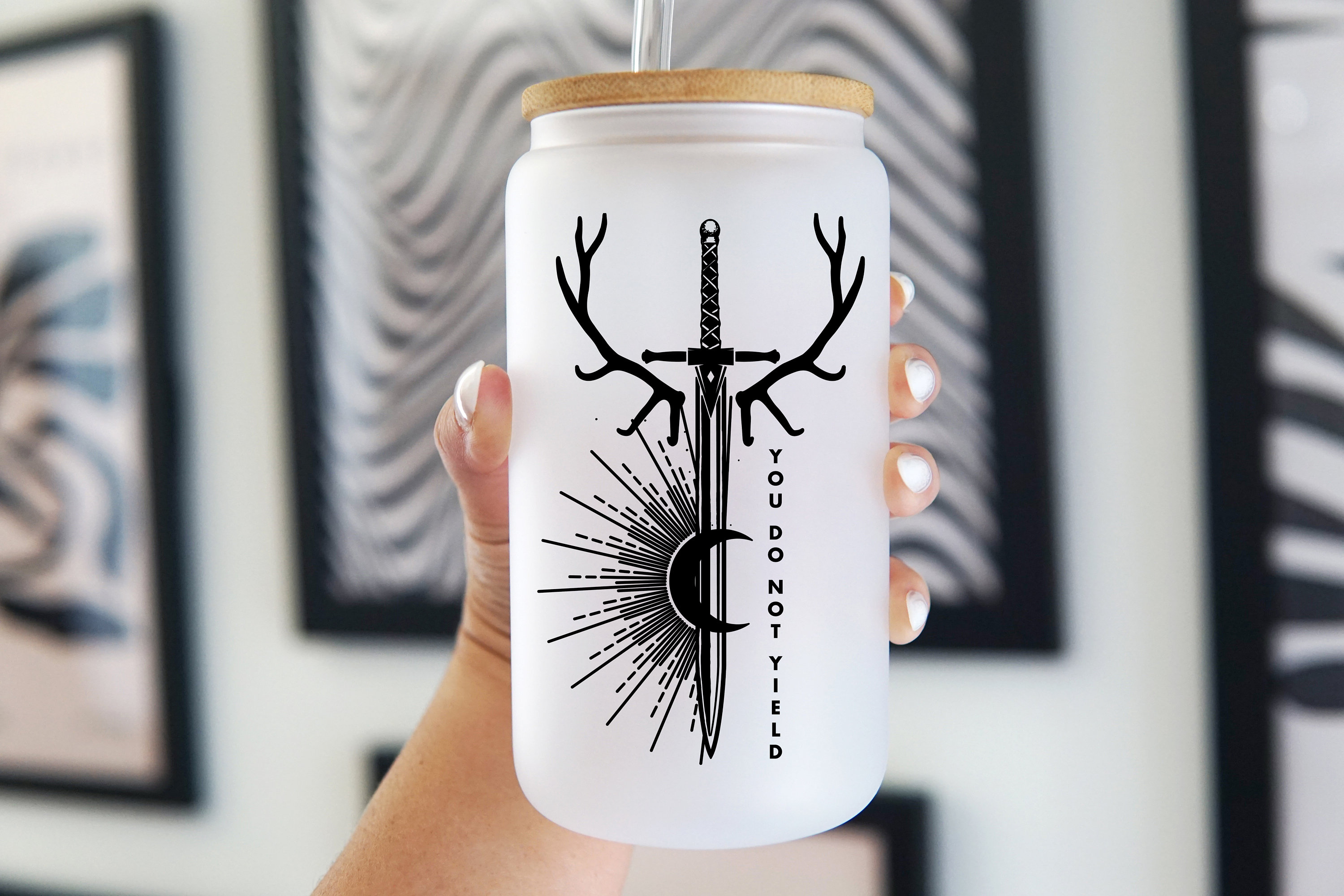 Throne of Glass Cup with Lid and Straw, Sarah J Maas SJM Mug Iced Coffee Cup, You Do Not Yield Glass Tumbler, ToG Gift Throne of Glass Gift