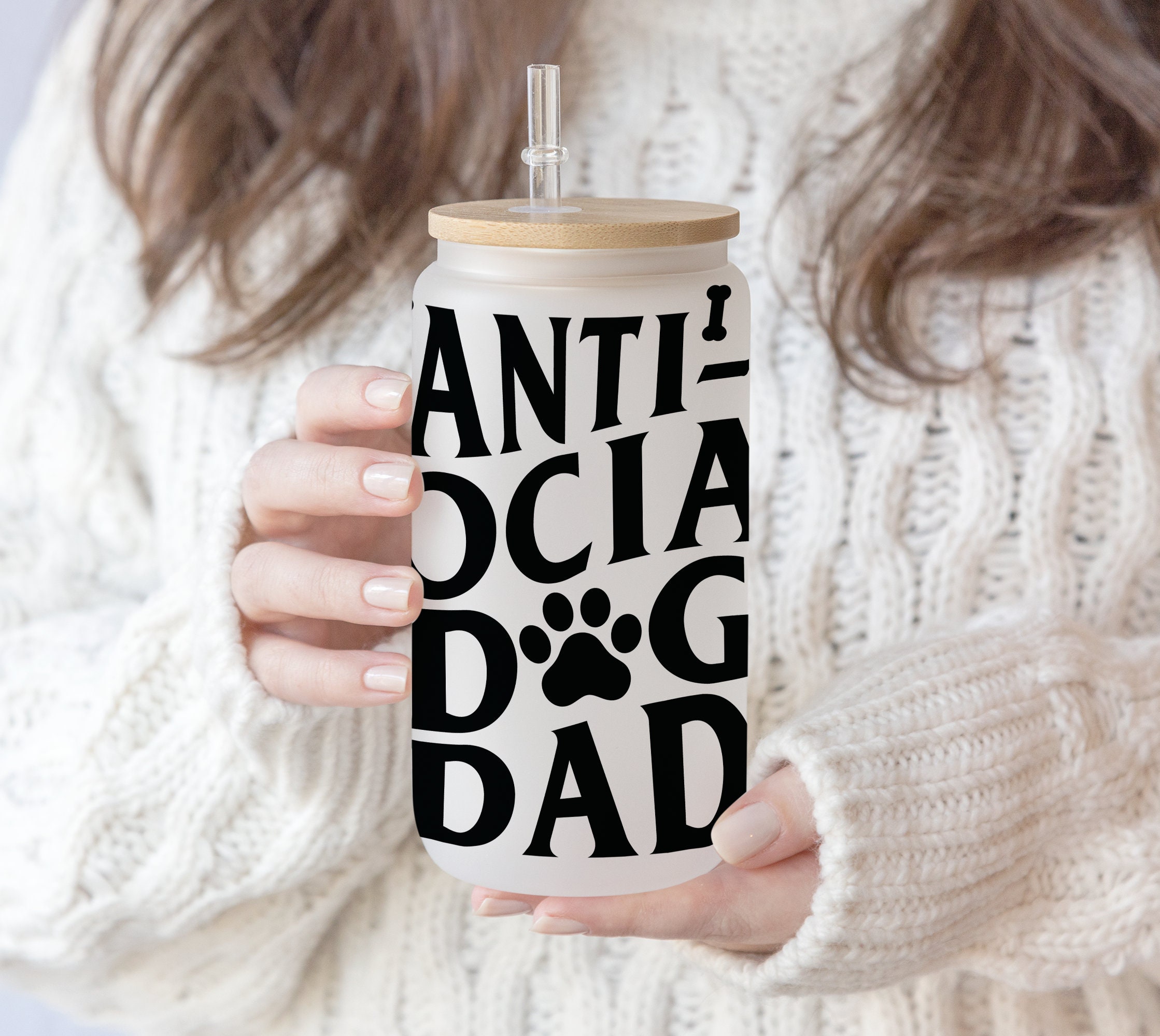 2 Design 2 Files 16 oz Libbey Beer Glass Can Anti Social Dog Dad | Papa Dog lover Coffee | Dog lover Daddy | Dog Paw Pattern Pen wrap PNG