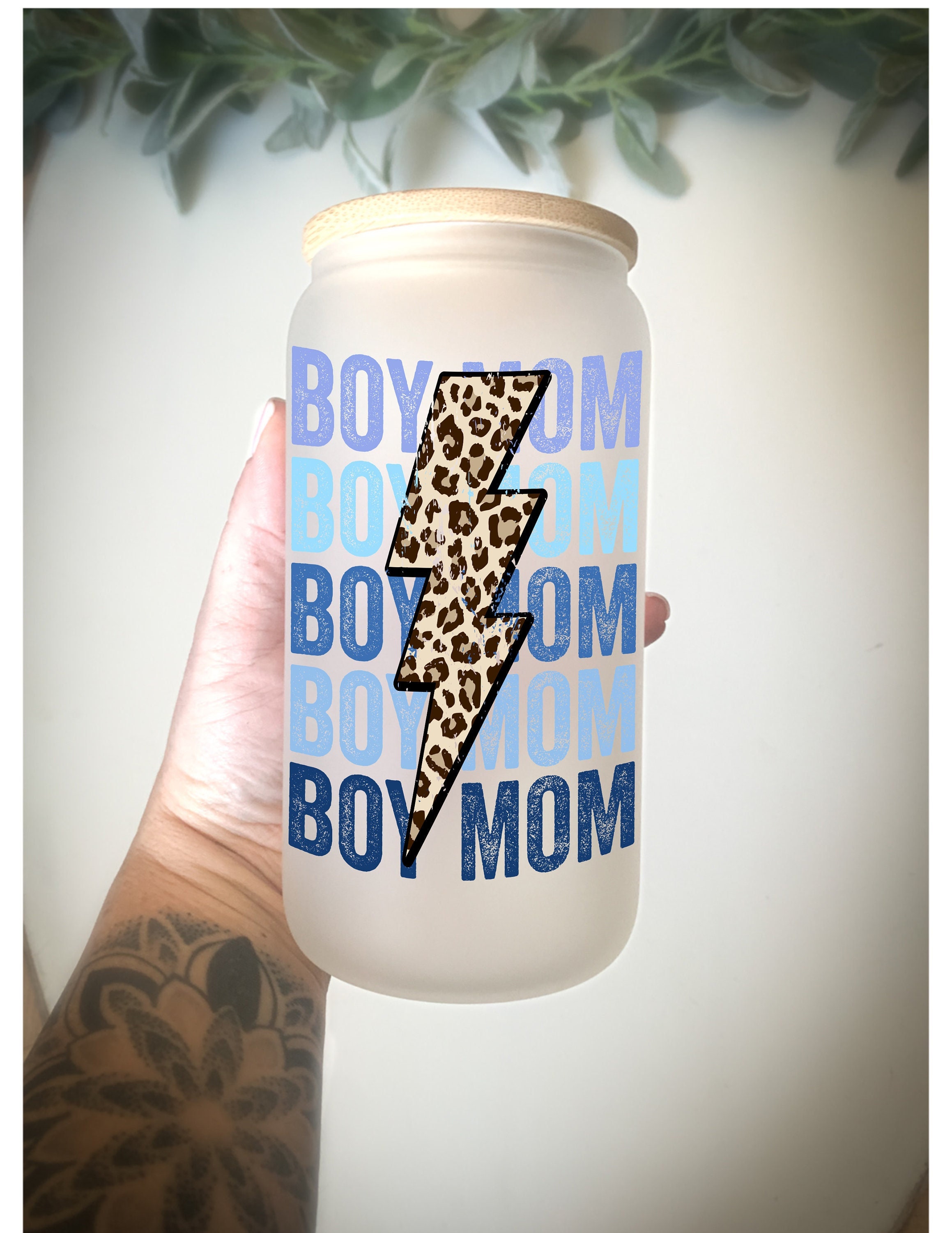 Boy Mom Leopard bolt Cup/ Mom Cup/ Mothers Day Gift/ Mama Cup/ Iced Coffee Glass Can