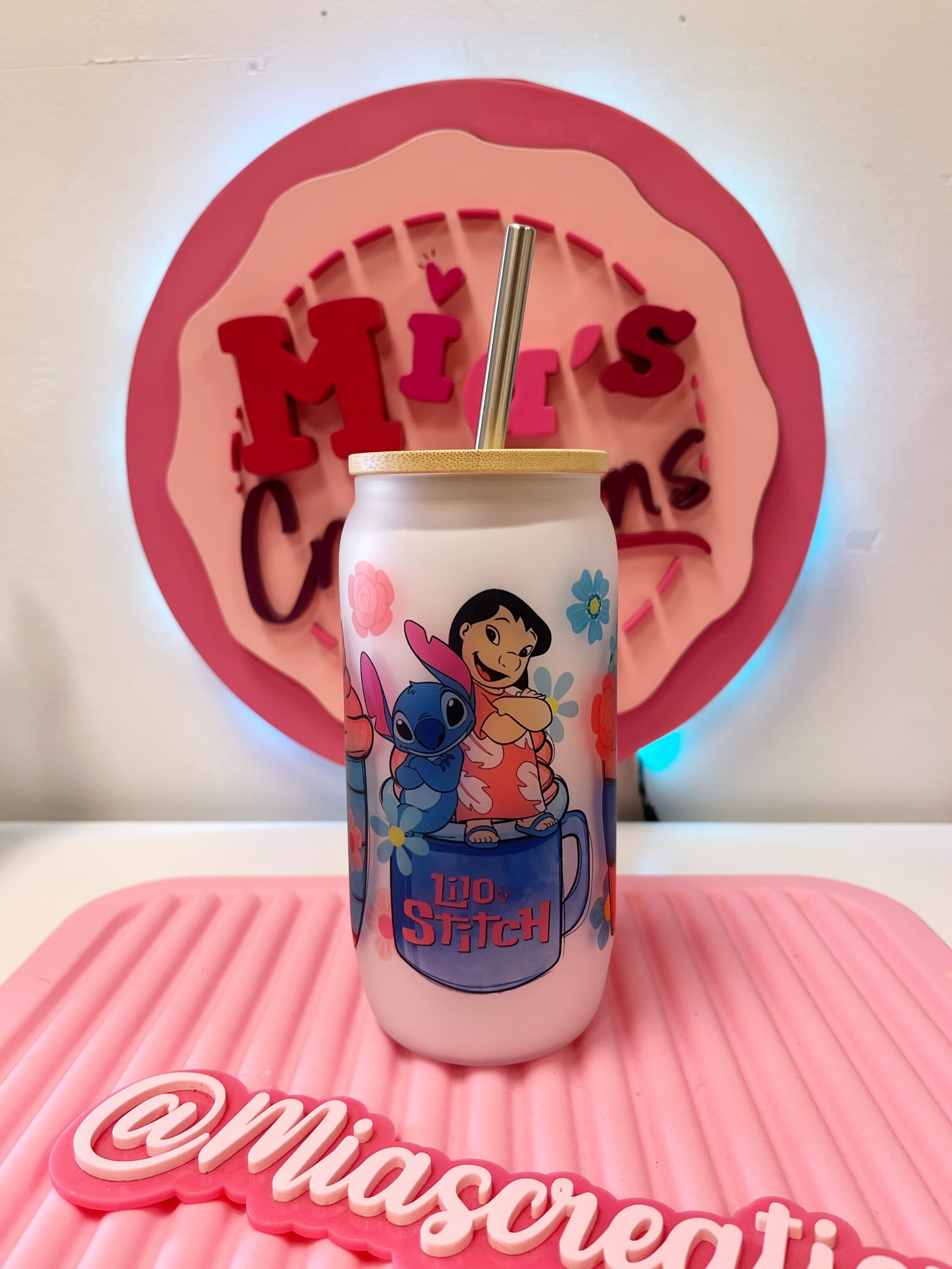 Lilo and stitch frosted glass can 18oz, custom glass can, stitch glass can