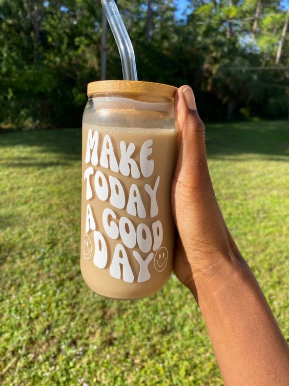 Make Today A Good Day Libbey Can Glass, Aesthetic Iced Coffee Cup, Affirmation Beer Can Shaped Glass Tumbler