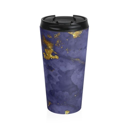 Stainless Steel Travel Mug, Watercolor Marble Boho Bohemian Travel Mug, Glitter Print Cup, 15 Ounce Tumbler, 15Oz Coffee Tea Drinkware