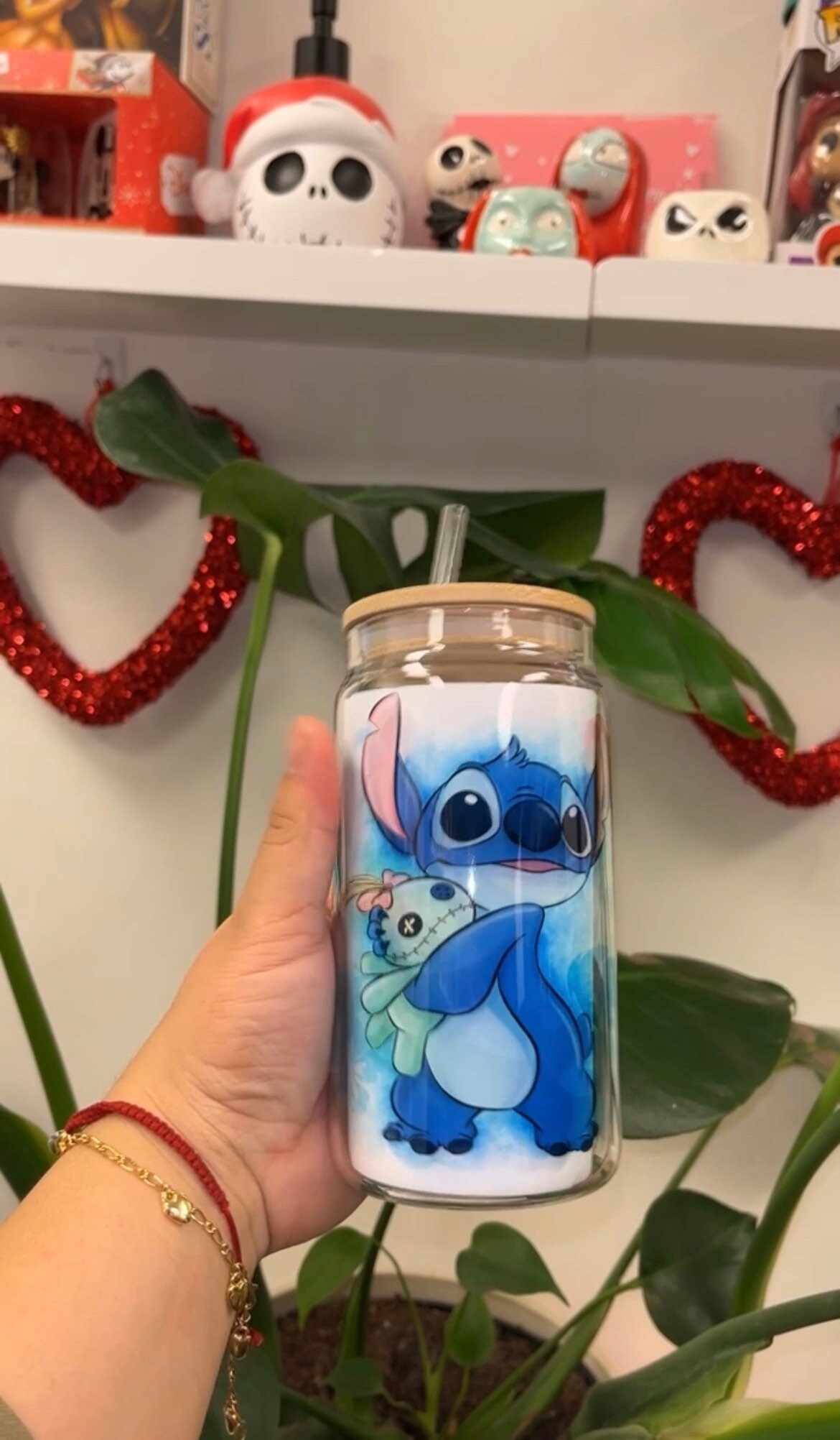 Stitch Clear glass can, Custom clear glass can, Stitch glass can