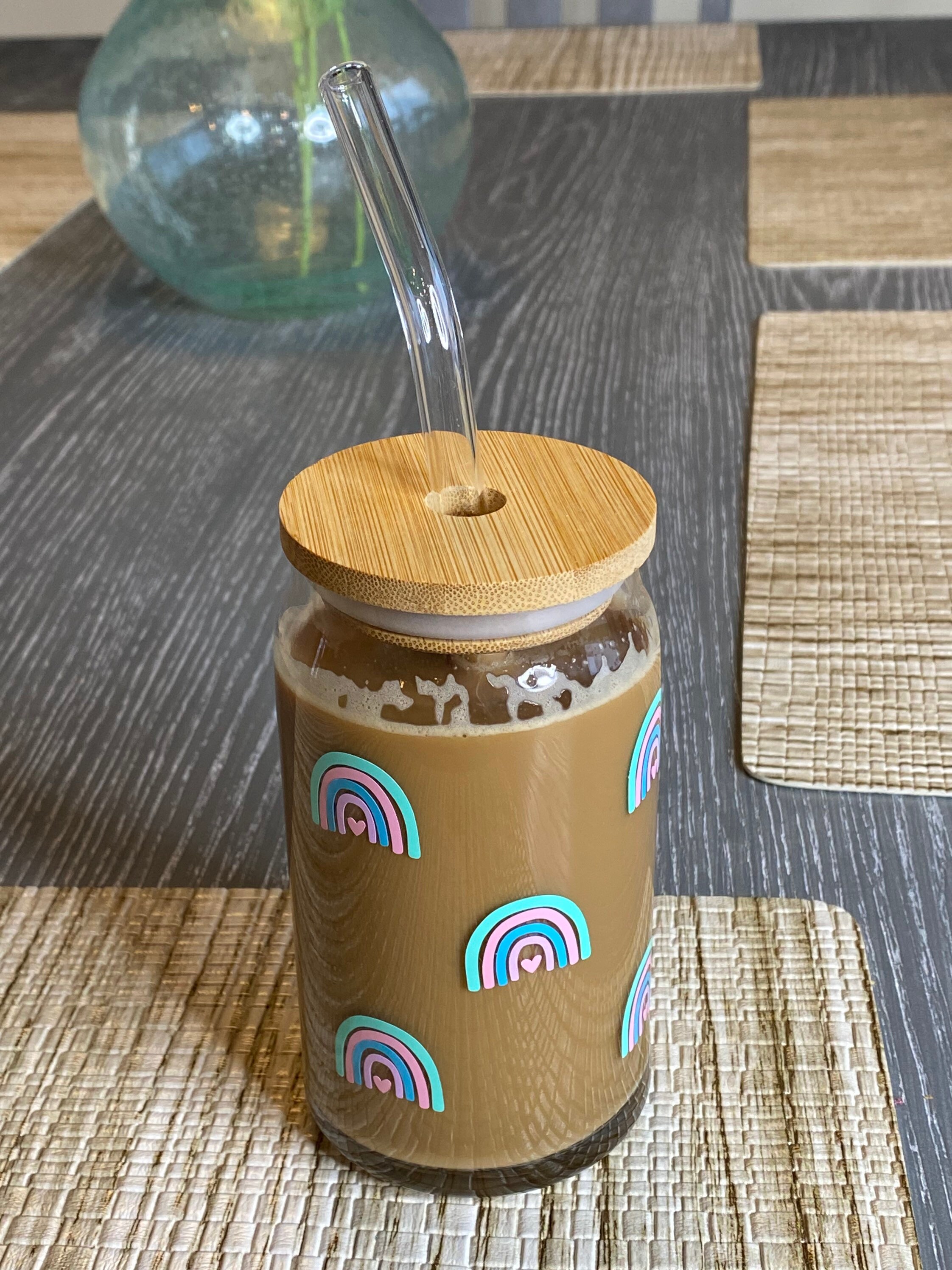 Rainbow and Heart Soda Can Glass