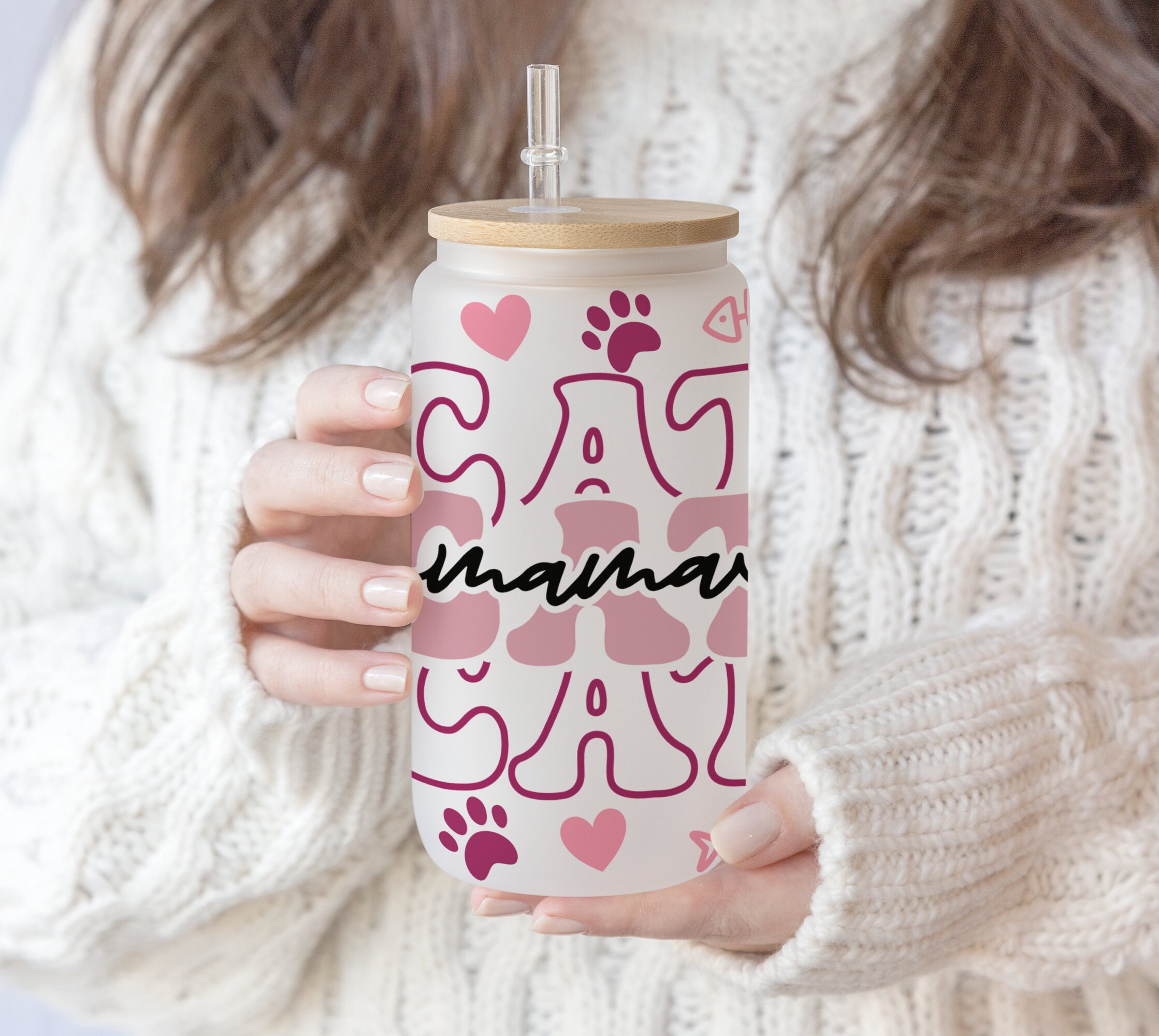 16 oz Libbey Beer Glass Can Cat Mama | Cat lover Coffee | Cat Paw Kitty Lover | Mom coffee Cat’s Lover  | Give for Mom Mother’s Day Png file