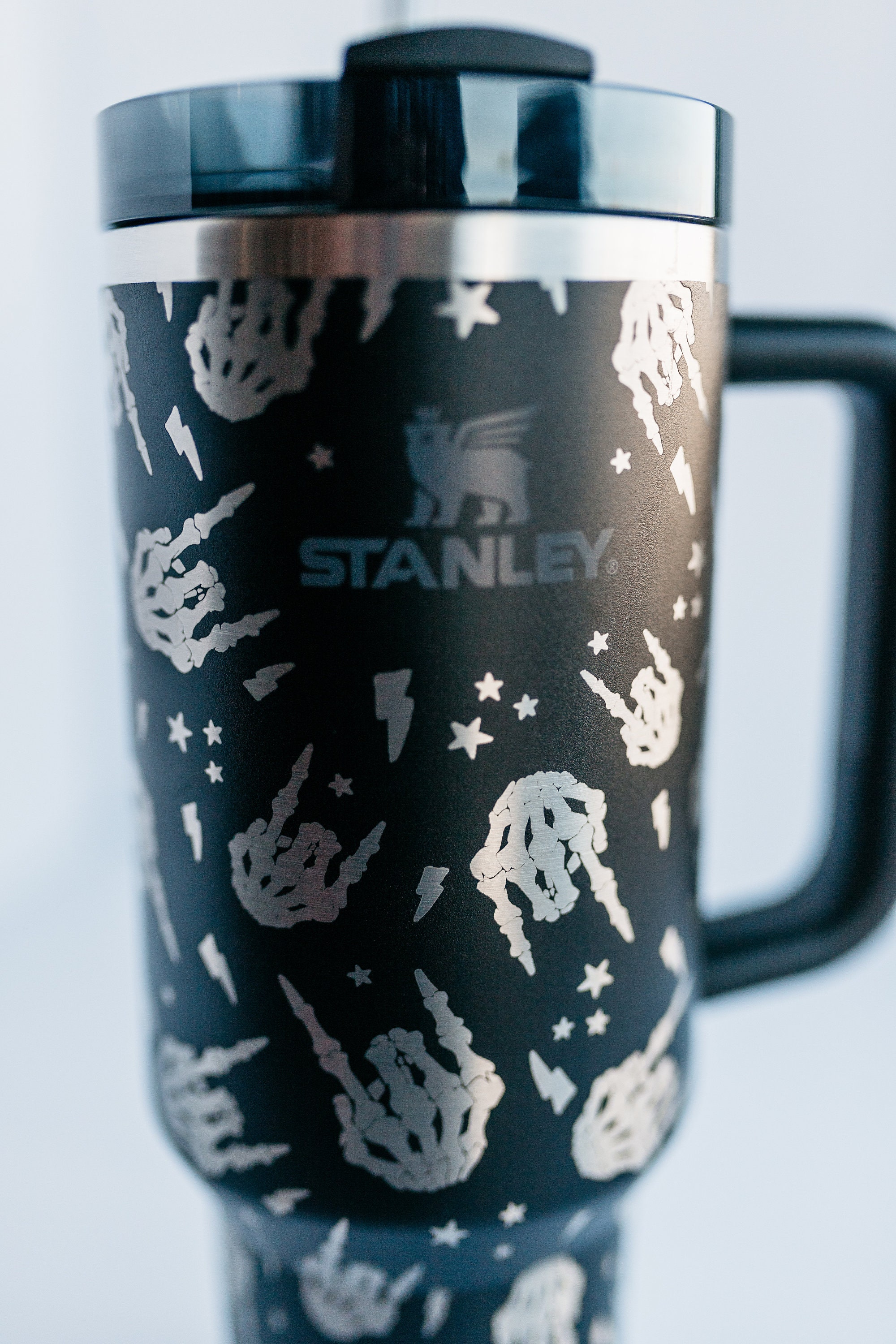 Stanley 40oz tumbler | Rock on Skeleton Hands, Lightning Bolts & stars Custom Engraved