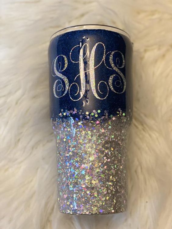 Navy Blue To Silver Glitter Tumbler