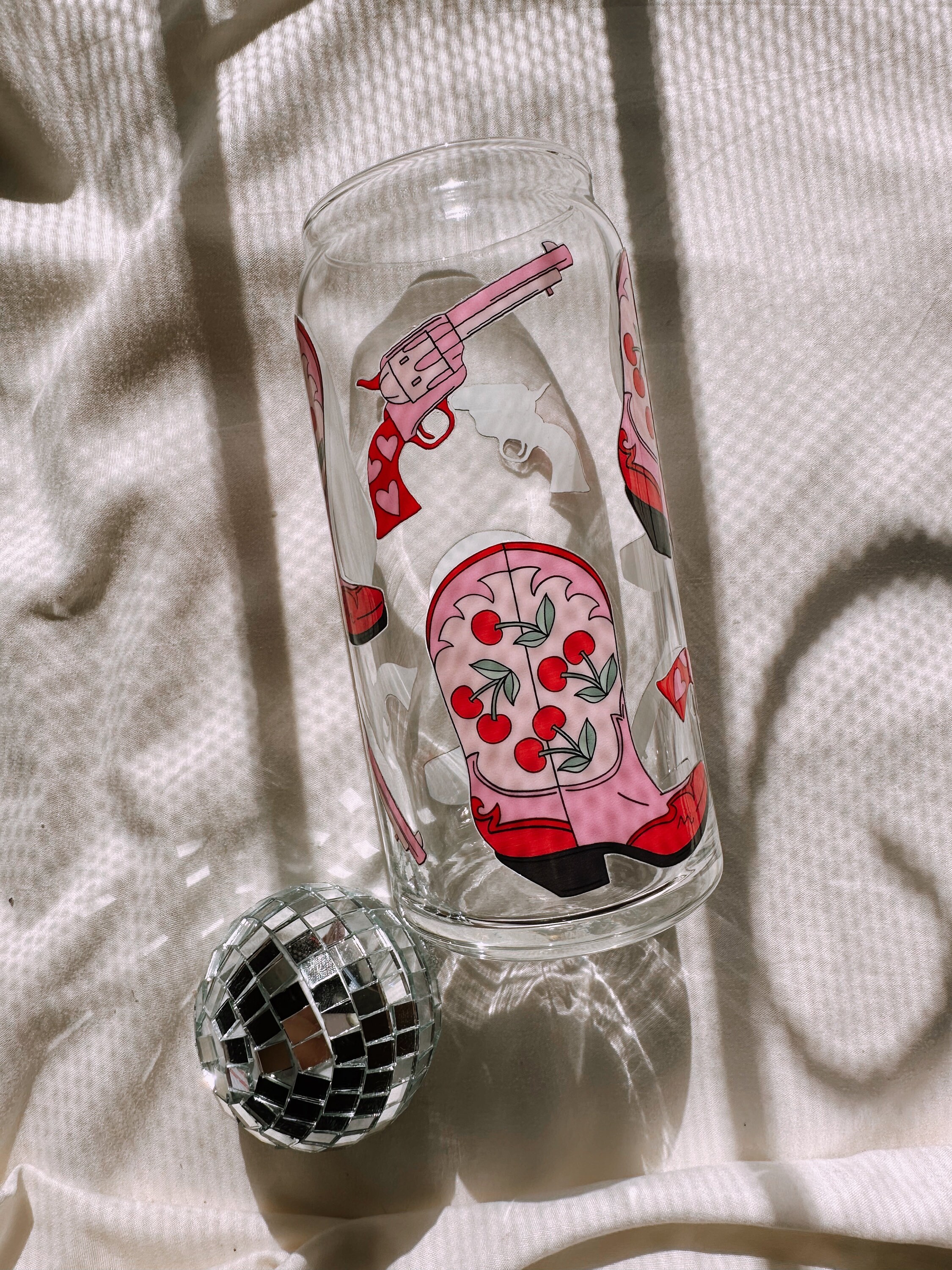 Cowboy Valentines Glass Cup, Cherry Boots, Cowboy Boots, Howdy Glass Cup, Trendy Glass Cup, Valentines Cup