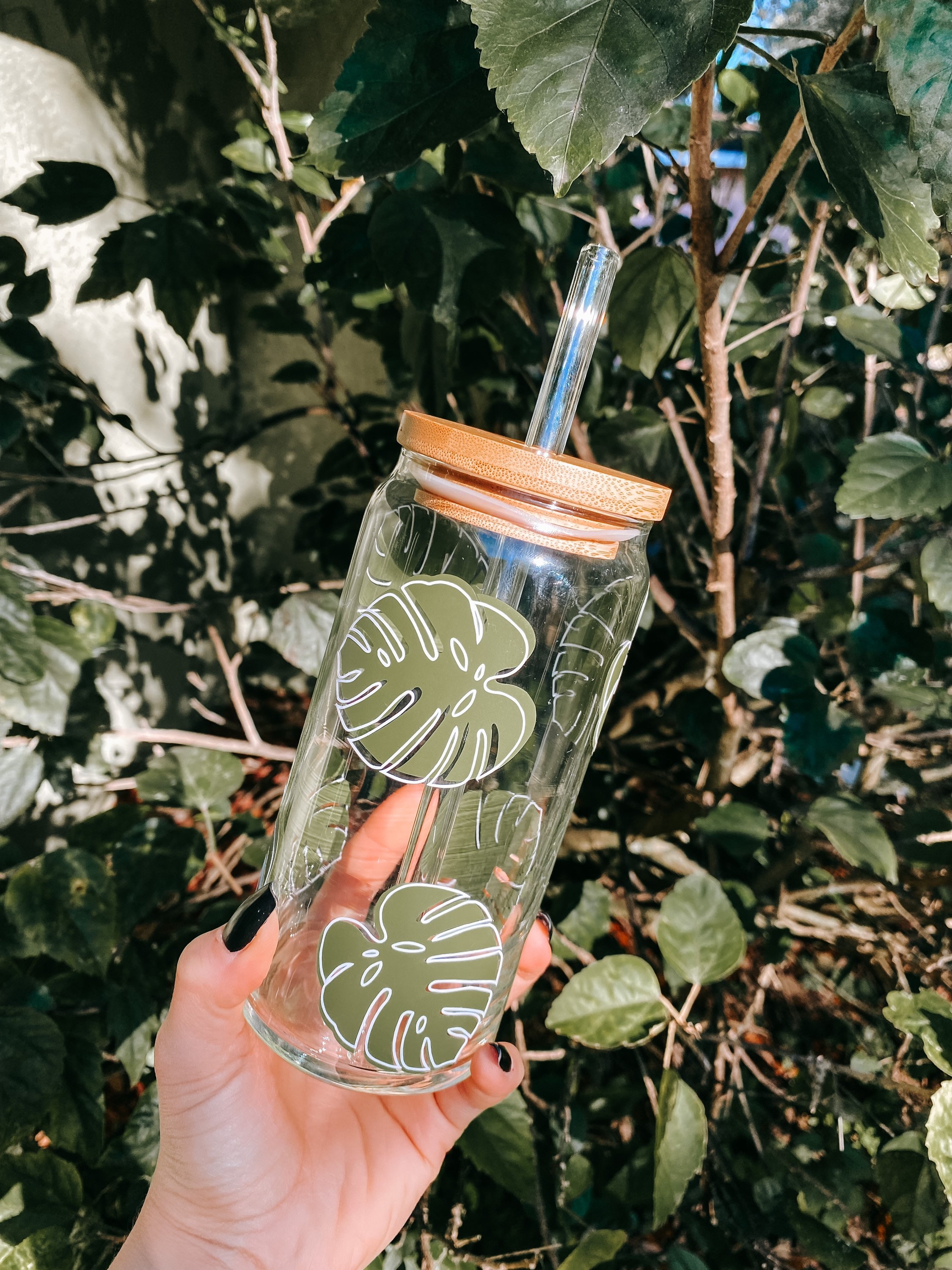 Monstera leaf libbey can glass- coffee can glass- beer can glass- soda can glass- aesthetic can glass