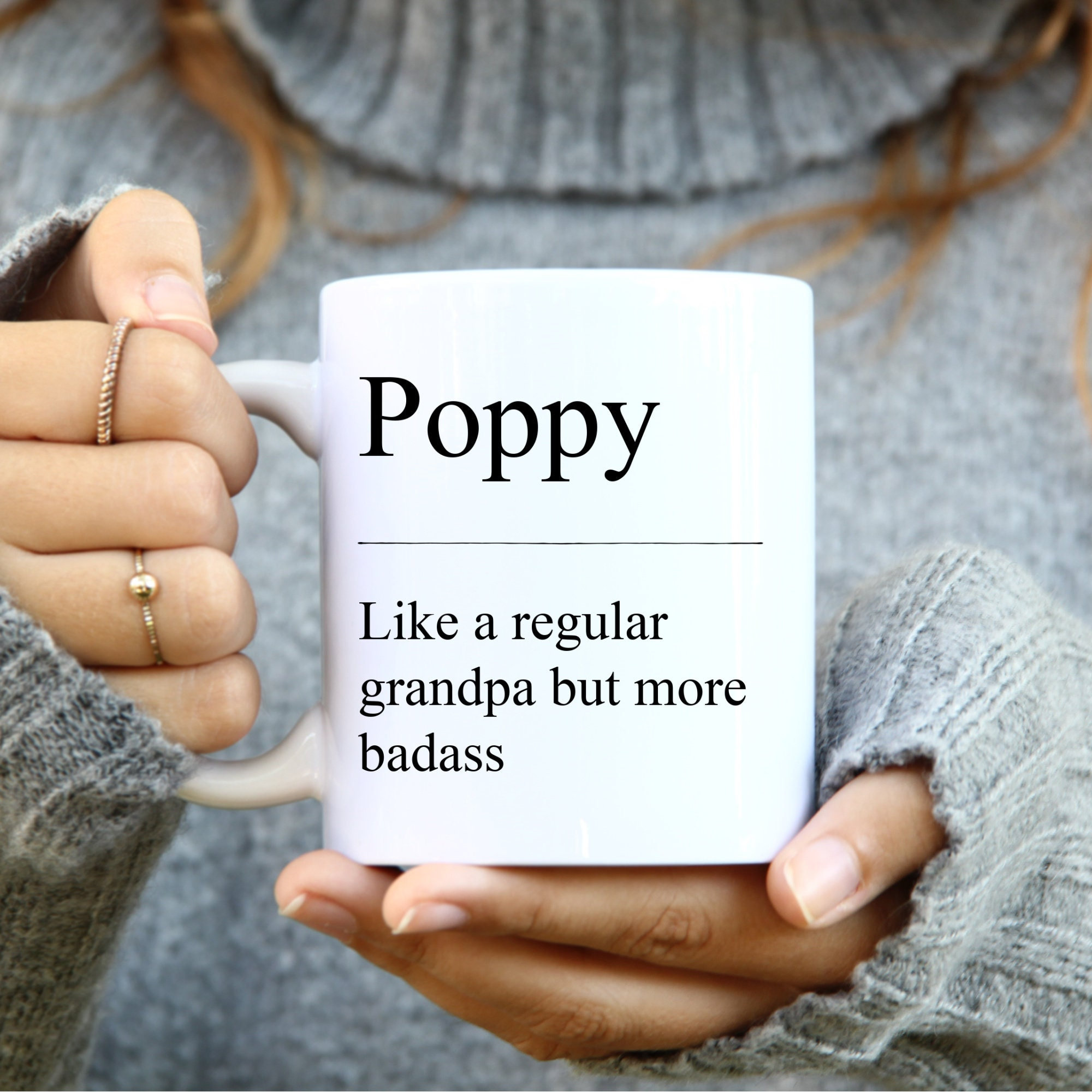 Poppy Just Like A Grandpa But Much Badass, Grandpa Mug, Poppy Gift, Pregnancy Announcement for Grandpa