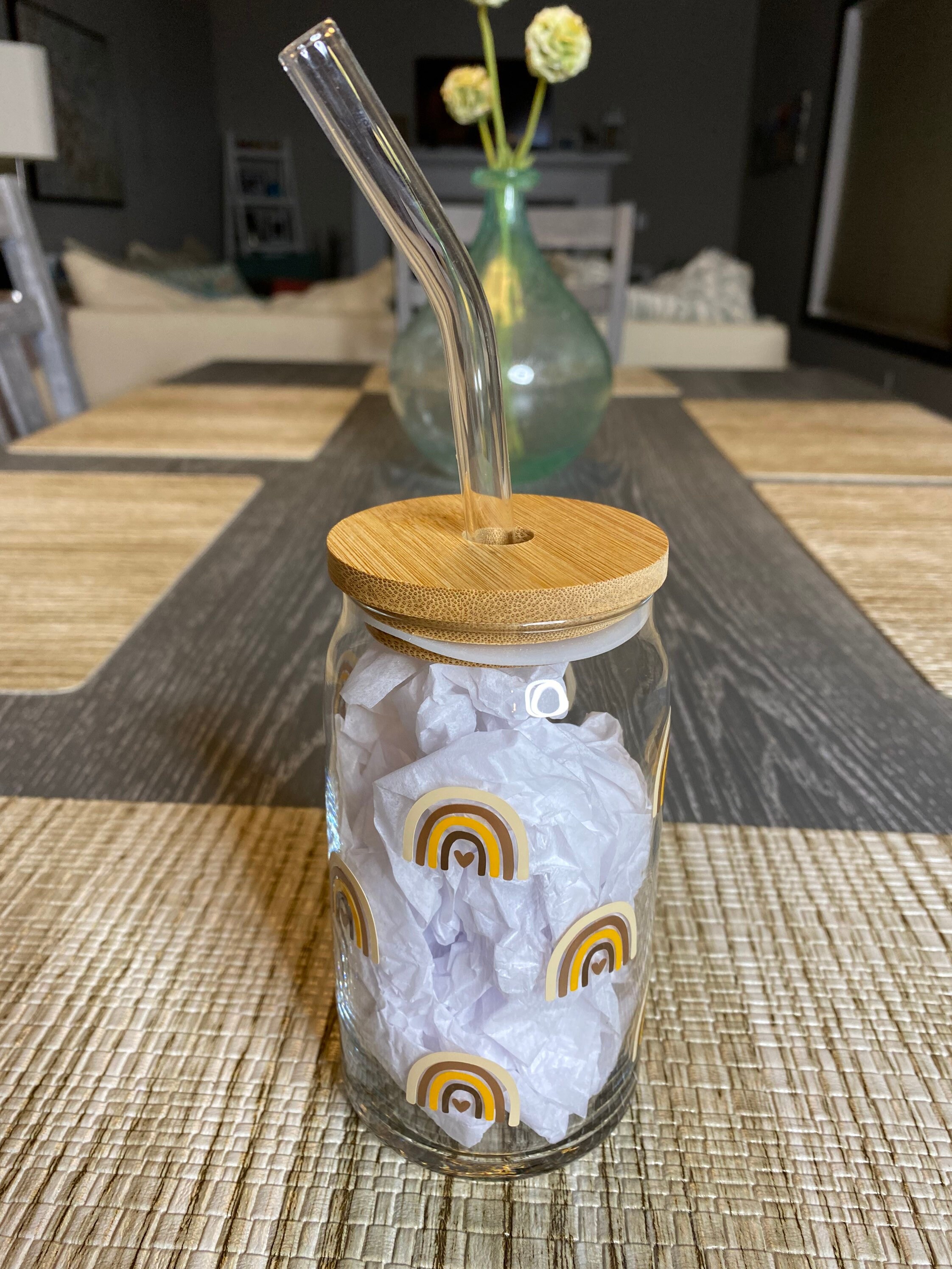 Retro Brown Rainbow Soda Can Glass