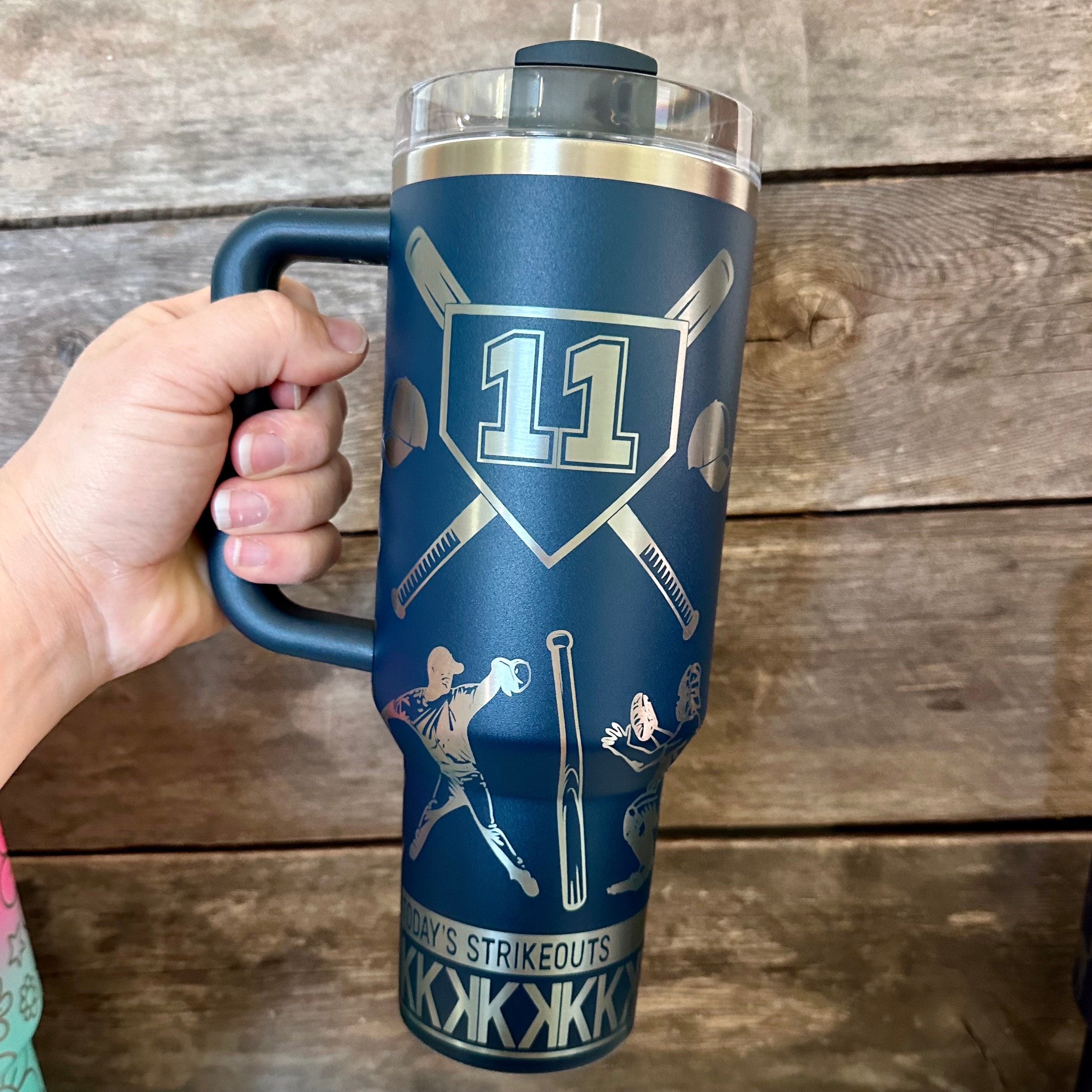 Baseball Tumbler, Engraved Tumbler, team mom gift, baseball player cup, strikeout, end of season gift, personalized travel mug, kids number