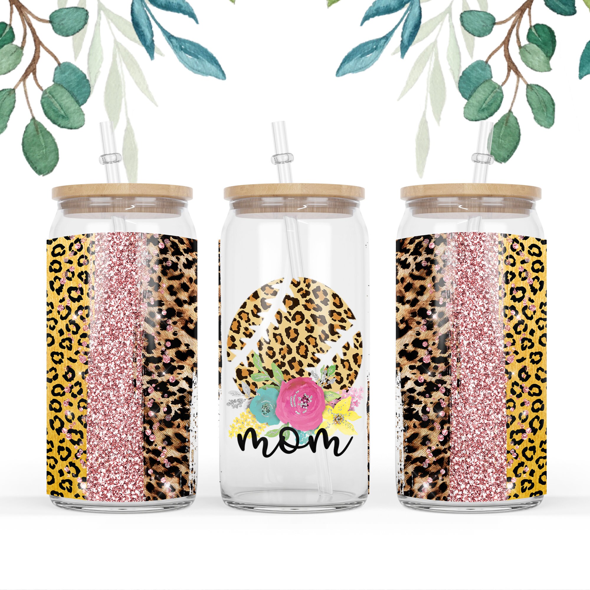 16 oz Libbey Glass Can Tumbler Sublimation Design Baseball Leopard Sublimation Design